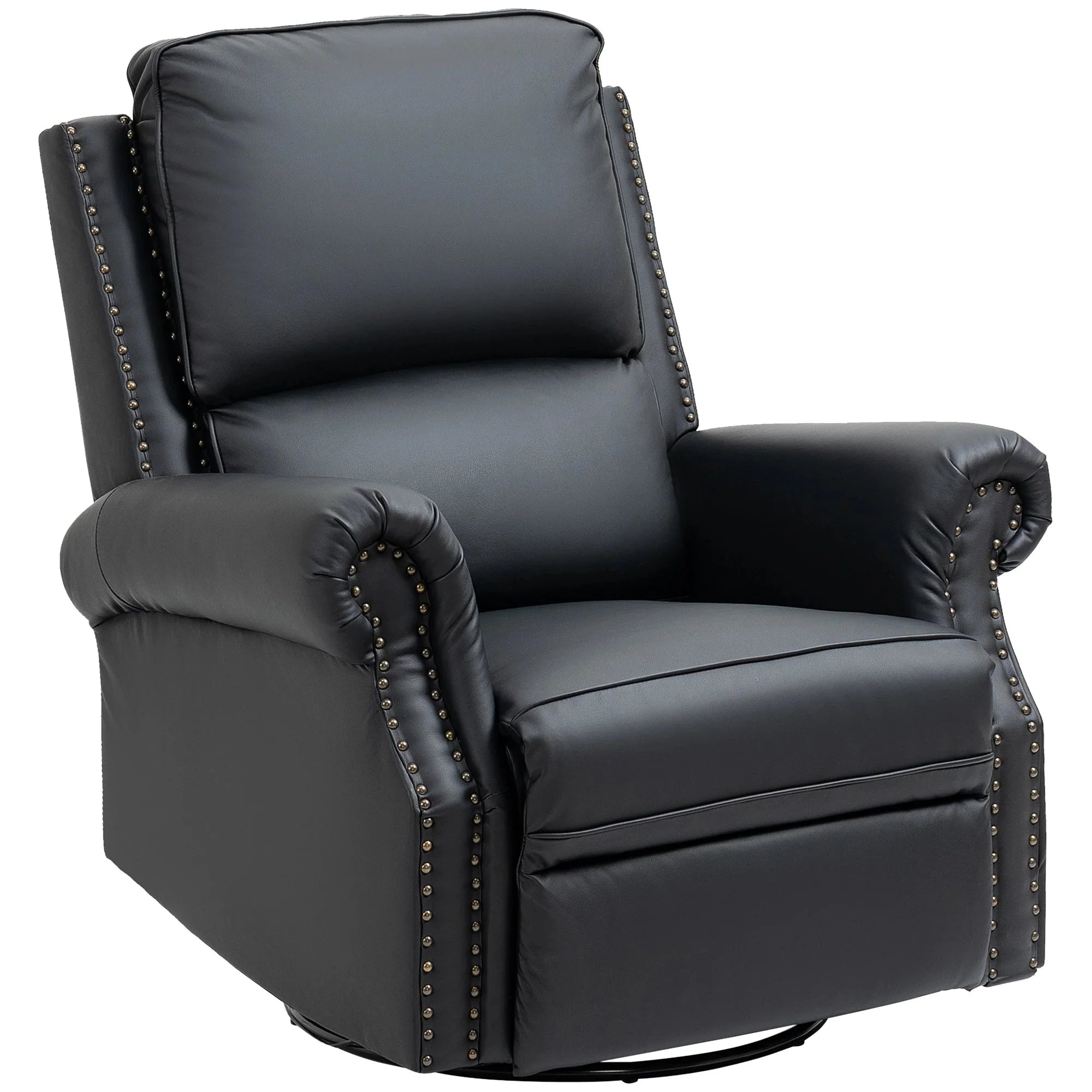 Faux Leather Swivel Rocker Recliner Chair with Nailhead Trim - Traditional Style Living Room Furniture for Relaxation & Comfort