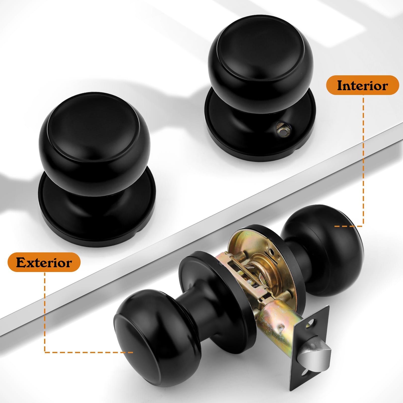 Probrico 10-Pack Matte Black Interior Door Knobs - Keyless Flat Ball Design for Hallway, Closet & Bedroom Doors | Durable Passage Door Handles for Home & Office