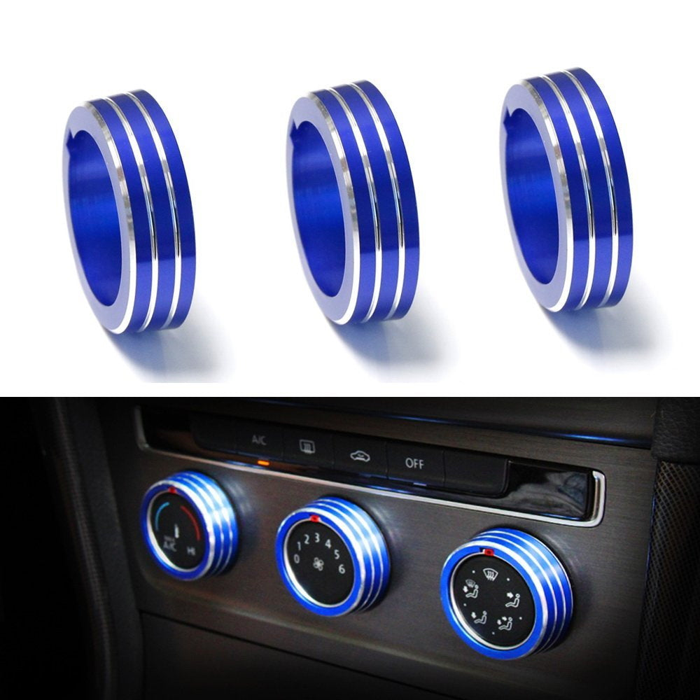 Blue Anodized Aluminum AC Climate Control Ring Knob Covers for VW MK7 Golf GTI – Upgrade Interior Styling & Protect Knobs from Wear (Perfect for Car Enthusiasts & Customization)