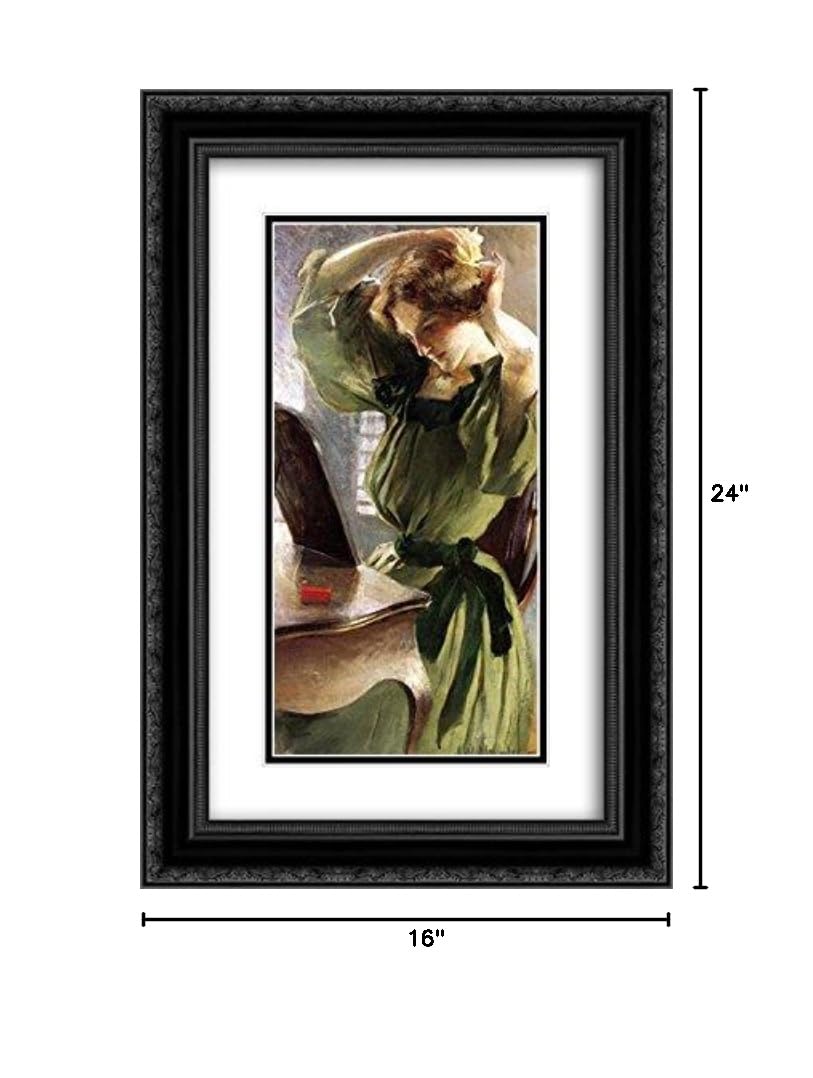 John White Alexander Museum Art Print - 16x24 Black Ornate Framed Double Matted Portrait of Young Woman Arranging Hair | Wall Decor for Living Room, Bedroom & Office