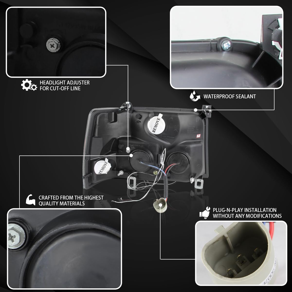 Ford F-150/F-250/F-350 Bronco Headlights 1992-1996 - Black Halo Projector for Off-Road & Night Driving