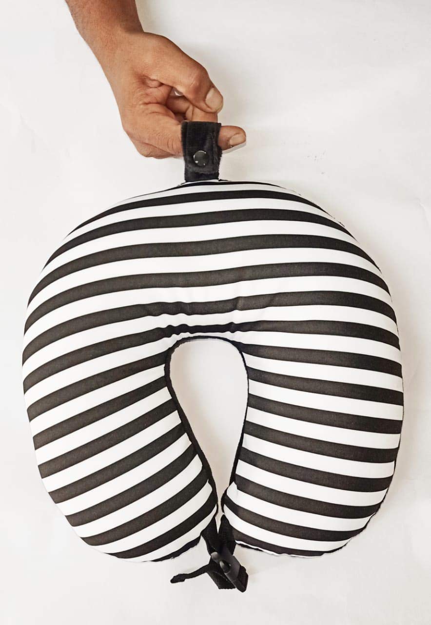 CNT Micro Bead Travel Neck Pillow - Zebra Print Black & White - Comfortable Support for Airplane, Car & Office Use - Compact & Portable for Travel Accessories