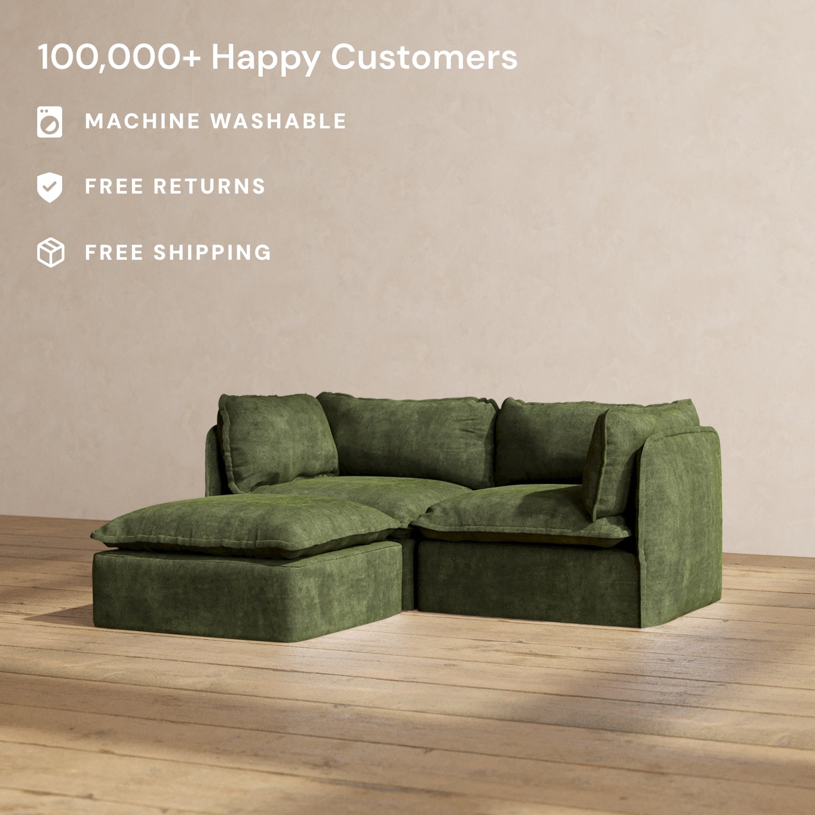 Premium Olive Green Modular 2-Seater Sectional Sofa with Deluxe Blend Fabric - Perfect for Living Room, Lounge & Small Spaces