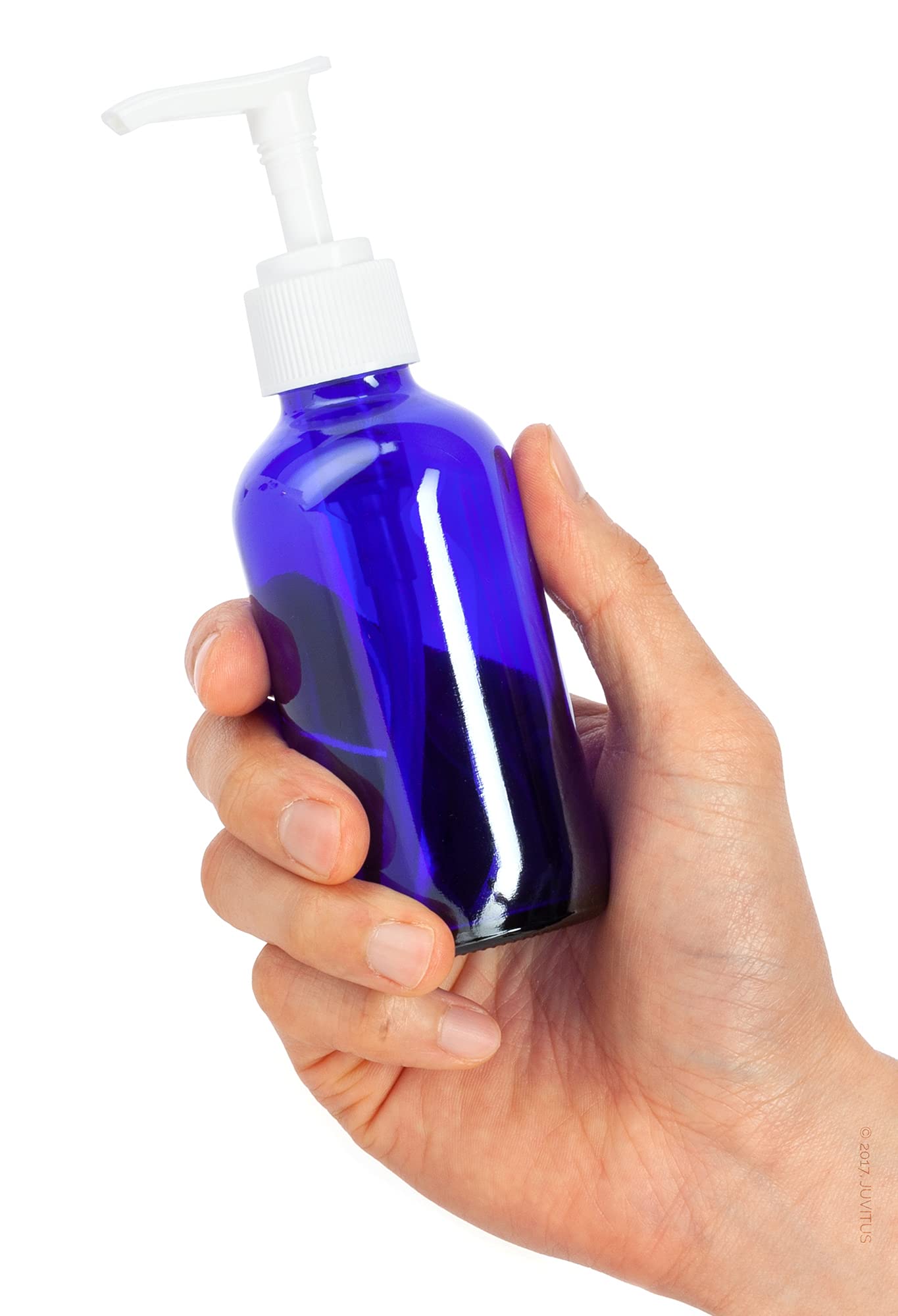 4 oz Cobalt Blue Glass Boston Round Bottles with White Lotion Pump (12 Pack) - Essential Oil, DIY Skincare & Cosmetic Storage - Perfect for Hand Sanitizer, Lotion Dispensers & Travel Toiletries