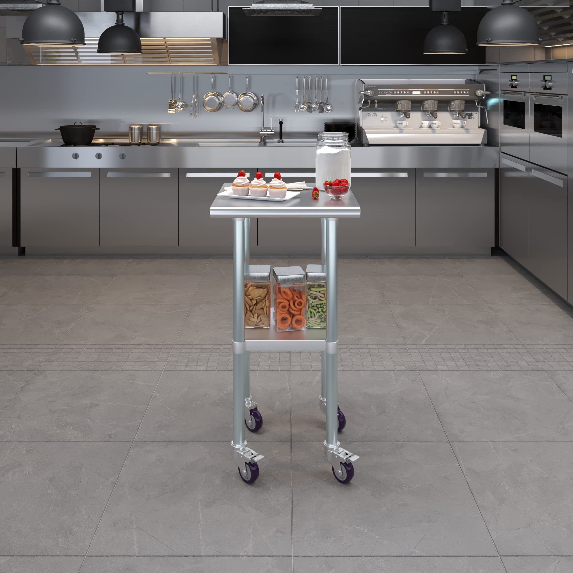 AmGood Stainless Steel Work Table with Casters - Heavy Duty Metal Utility Table on Wheels, 20