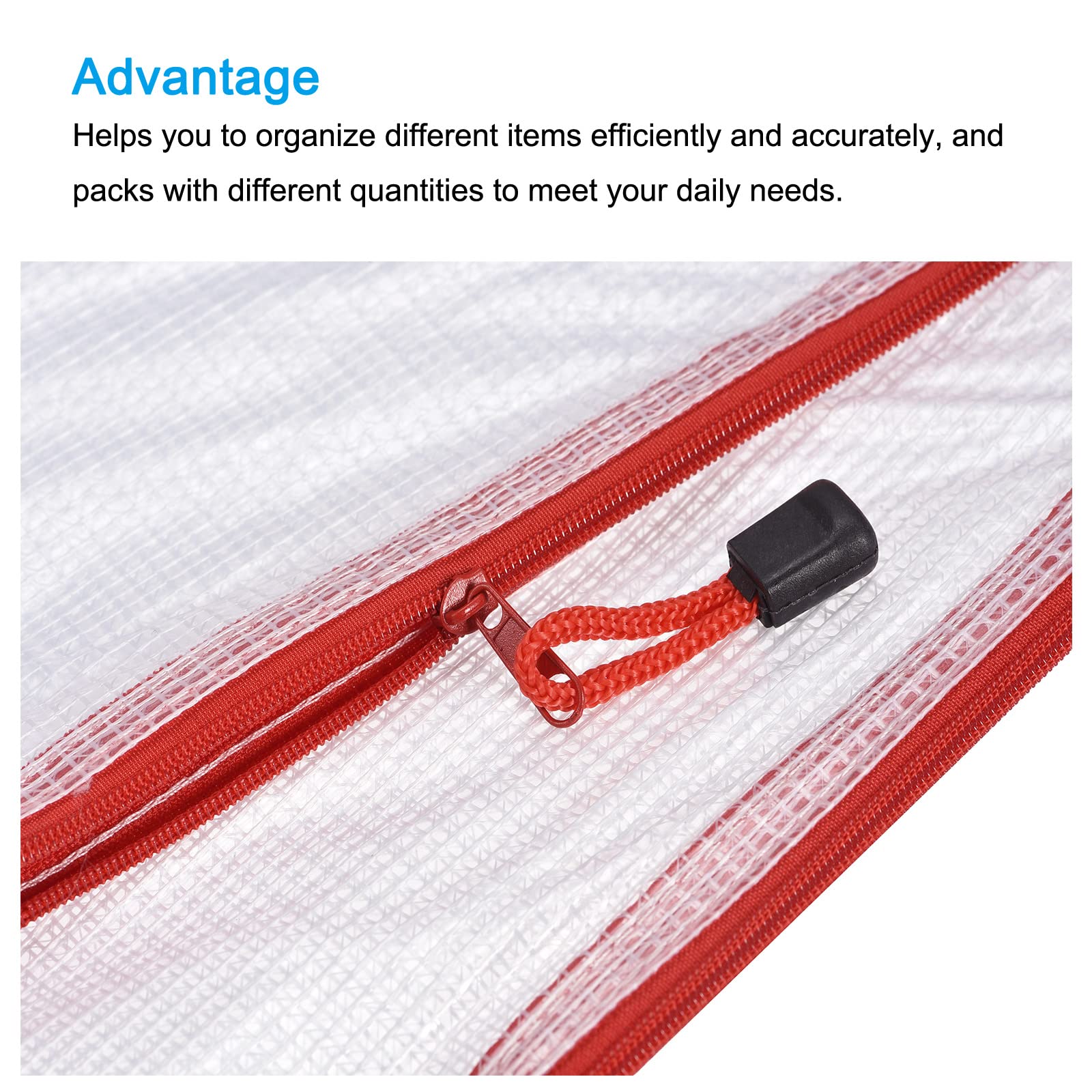 Meccanity A3 Size Mesh Zipper Bags - 3 Pack Red Plastic Document Organizer Folders for Office, School, Travel & Storage | Waterproof File Pouch for Papers, Receipts, Art Supplies & Important Documents