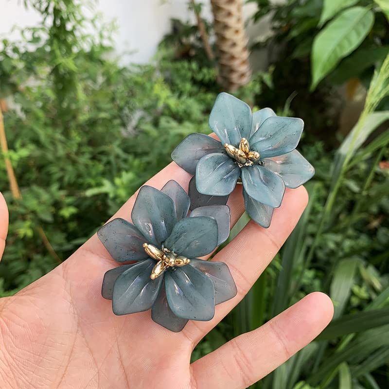 Handmade Bohemian Matte Resin Flower Stud Earrings - Elegant Acrylic Flower Petal Dangle Drop Earrings for Women | Unique Statement Jewelry Gifts for Birthday, Wedding & Special Occasions