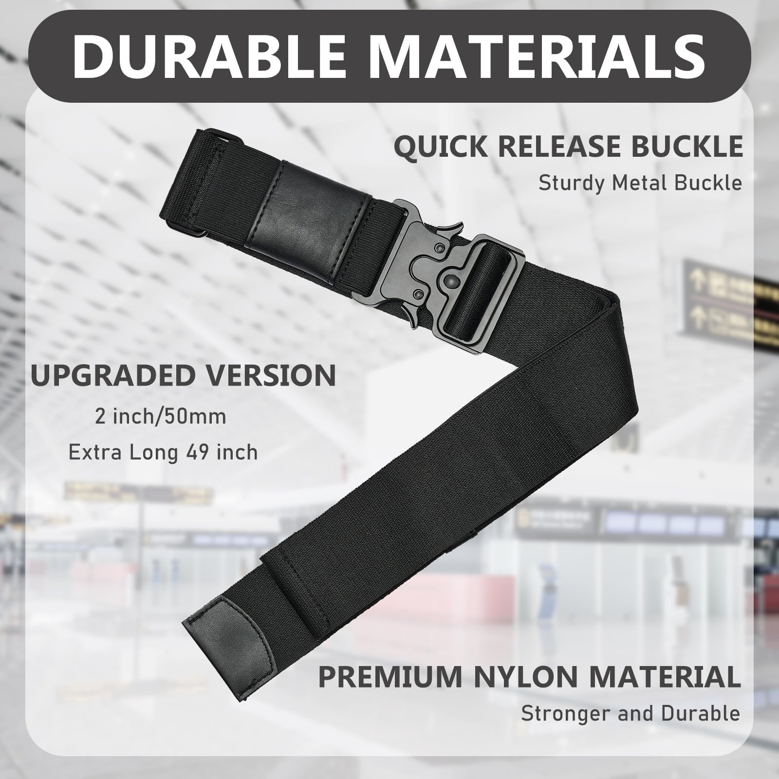 Adjustable Travel Belt for Luggage - Secure Carry On Bag Strap with Personalized Design for Women & Men (Black) | Perfect for Airplane, Train & Bus Travel Accessories