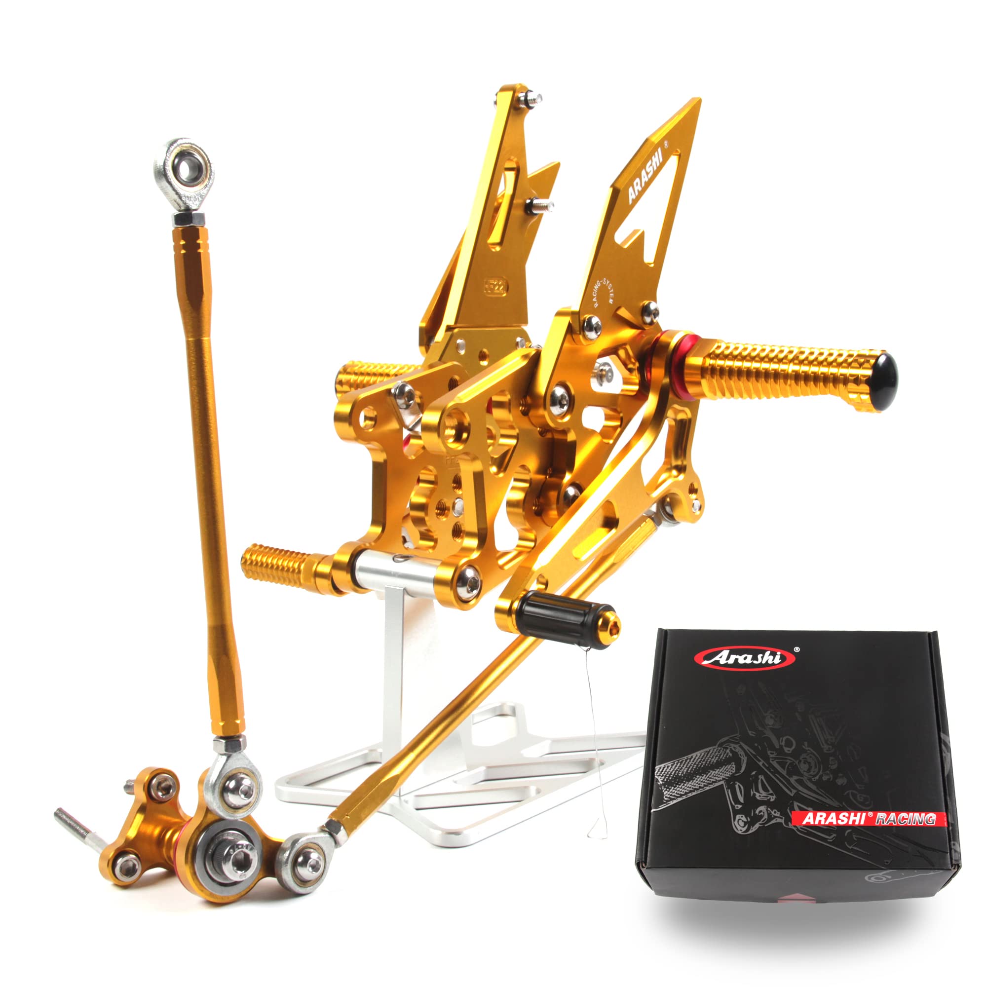 Adjustable Rear Sets Foot Pegs for Honda CBR600RR 2007-2008 - Arashi V2.0 Motorcycle Accessories (Gold) - Perfect for Track Racing & Street Performance Upgrades