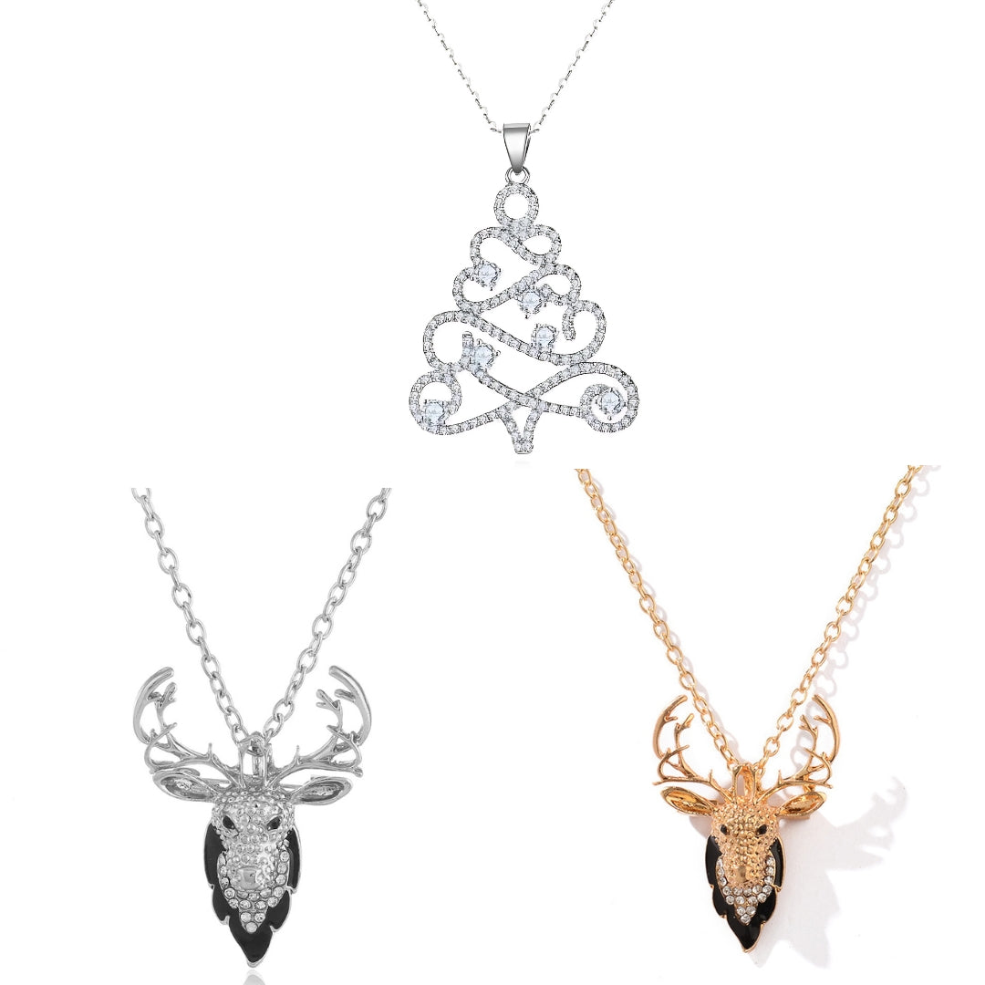 Deer Antler Christmas Tree Pendant Necklace - Multi-Way Adjustable Chain for Holiday Parties & Gifts | DC006