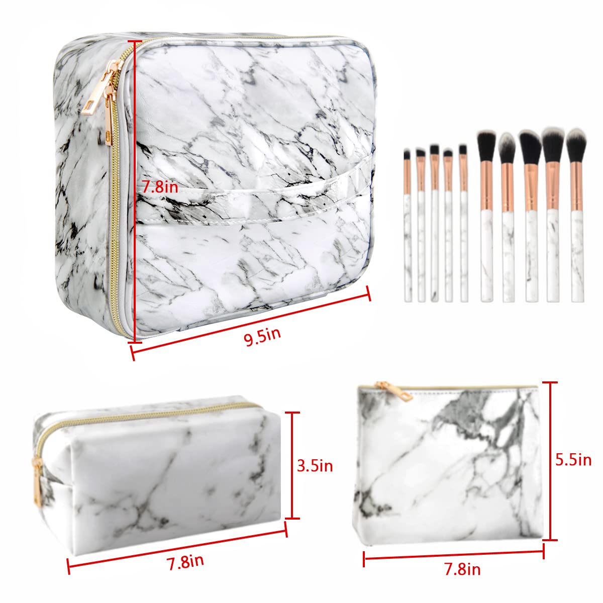 DISEN Makeup Bag Organizer with 5 Bonus Brushes – Adjustable Dividers, Waterproof Cosmetic Case for Women – Perfect for Travel, Home & Professional Makeup Storage