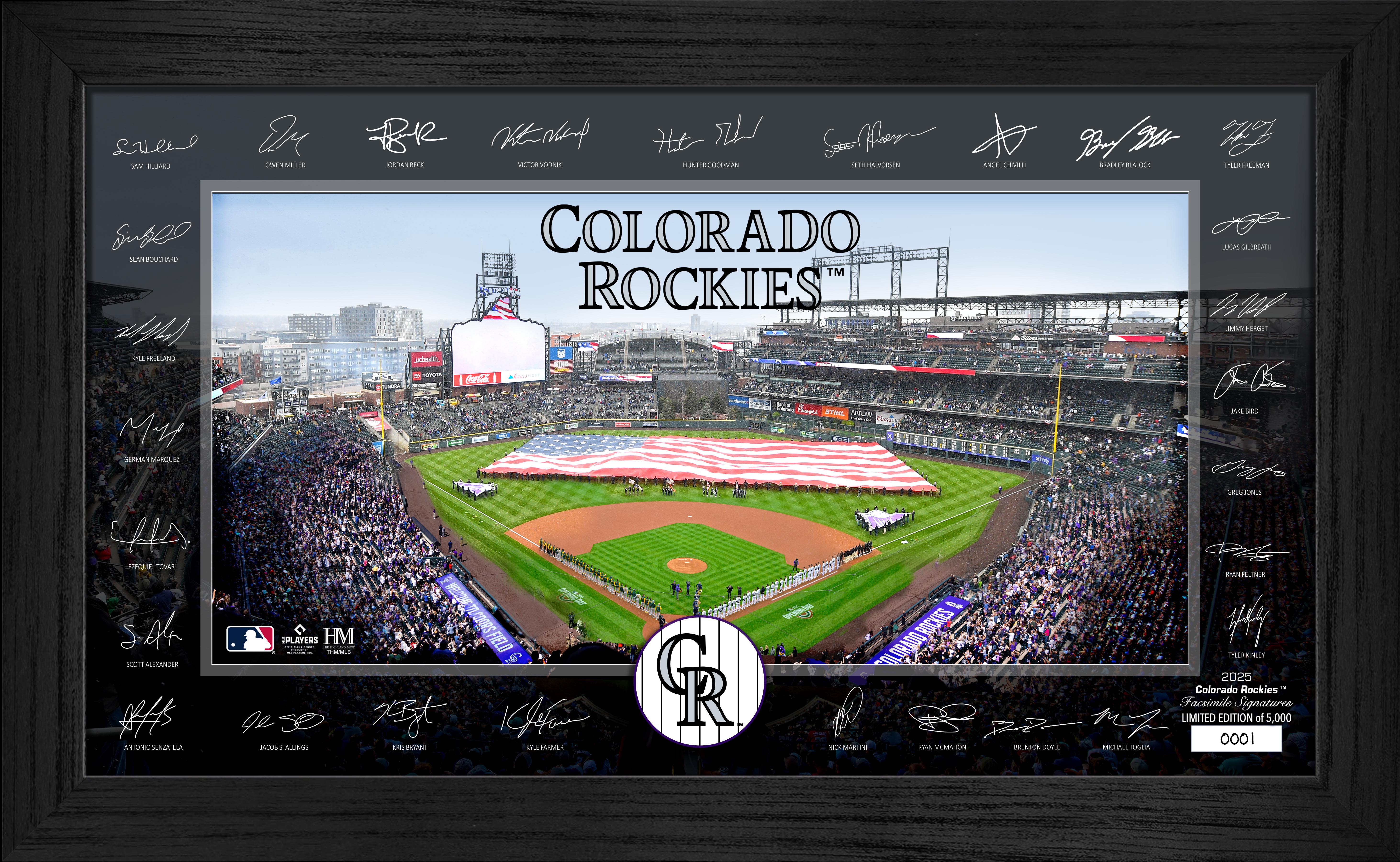 Colorado Rockies 2025 Signature Field Frame - Authentic MLB Baseball Display Case for Collectors - Perfect for Home, Office, or Sports Memorabilia Room Decor