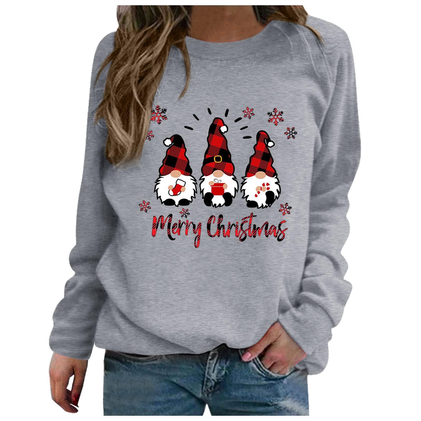 Women's Christmas Winter Sweater - Lightweight Long Sleeve Round Neck Pullover with Classic Print | Cozy Holiday Outfit for Parties, Family Gatherings & Casual Wear