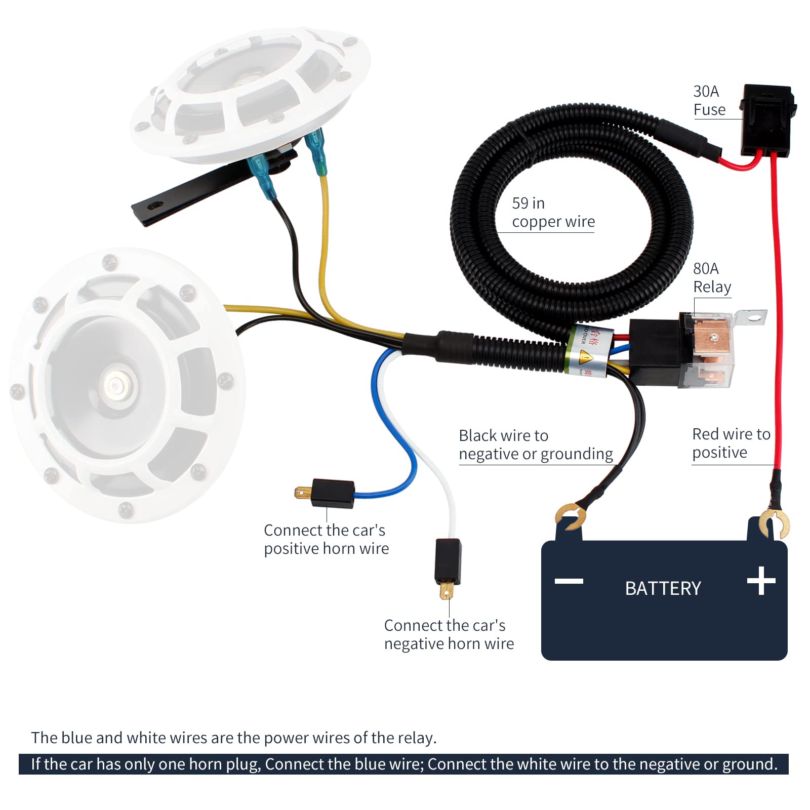 FARBIN Waterproof Car Horn Kit - Loud Super Tone High & Low Metal Twin Horns with Protective Grill, Harness & Bracket (Black) - Perfect for Trucks, SUVs & Off-Road Vehicles