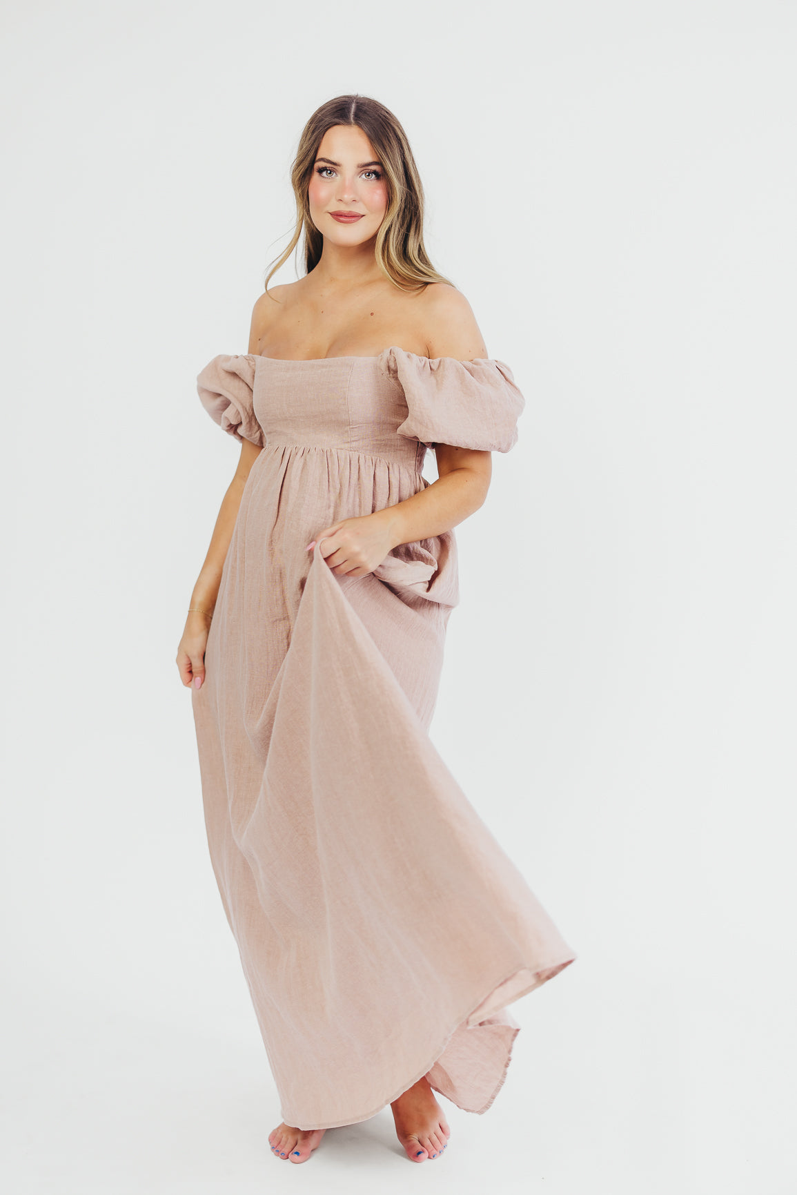 Elegant Candace Maxi Dress in Dusty Rose - 100% Breathable Linen, Bump-Friendly Maternity Dress for Women - Perfect for Summer Weddings, Beach Vacations & Casual Outings
