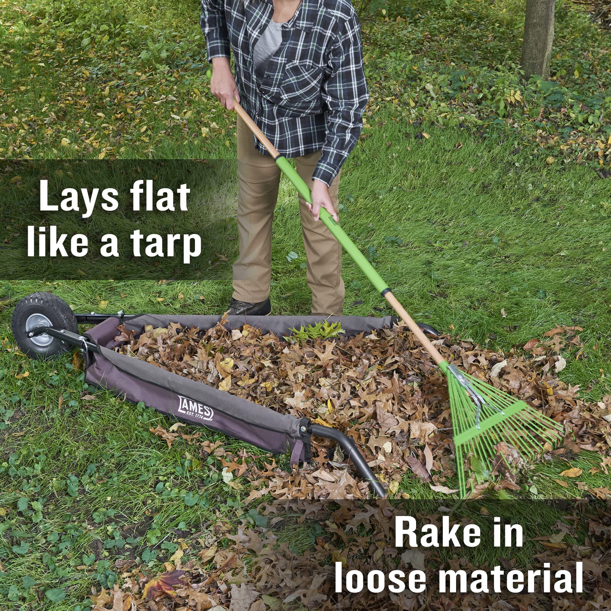 AMES Heavy Duty Folding Wheelbarrow - Lightweight Single Tire Yard Cart for Garden, Lawn & Landscaping - Perfect for Transporting Leaves, Mulch, Soil & Gardening Supplies