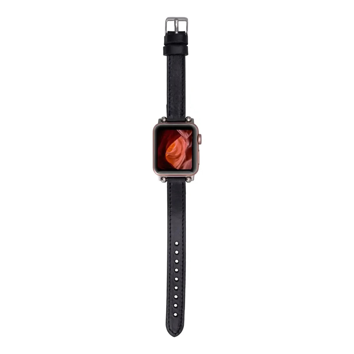 Premium Black Leather Ultra Slim Apple Watch Band - Stylish & Comfortable Replacement Strap for Workouts, Office & Everyday Wear