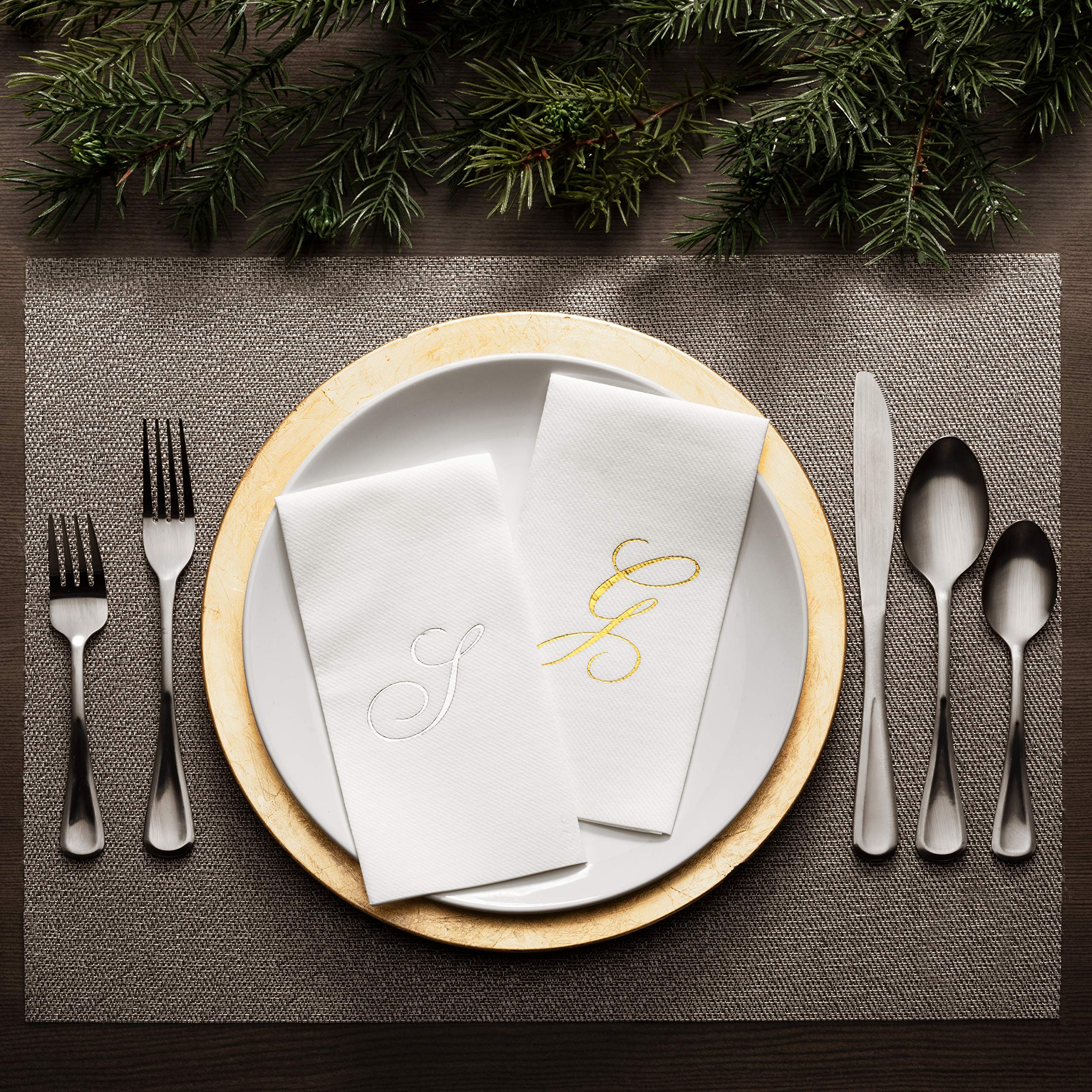 **AH AMERICAN HOMESTEAD Disposable Hand Towels for Bathroom - Premium Guest Bathroom Essentials - Monogrammed Paper Towels for Weddings & Events - Elegant Gold Disposable Napkins in Tray (Small) - Perfect for Parties, Restrooms & Upscale Gatherings**