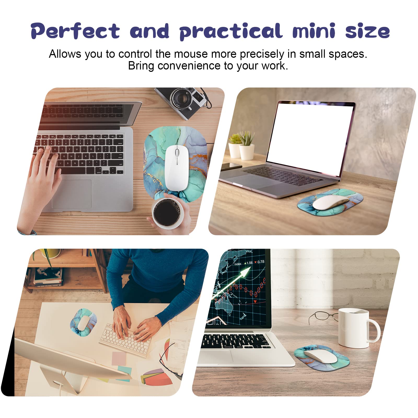Mini Marble Mouse Pad 6x7 Inches - Cute Emerald Marble Design for Laptop, Home & Office Use | Portable Small Mousepad for Desktop Accessories | Perfect for Work, Gaming & Study