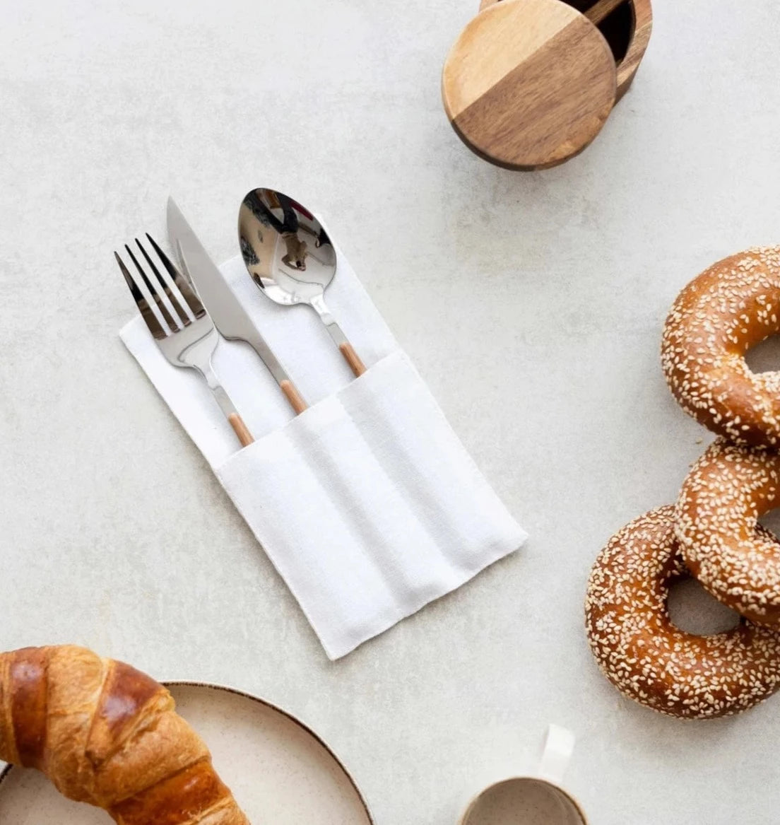 Premium Linen Cutlery Holders Set of 2 - Elegant White Utensil Organizers for Dining Table | Perfect for Restaurants, Weddings & Home Kitchen Decor