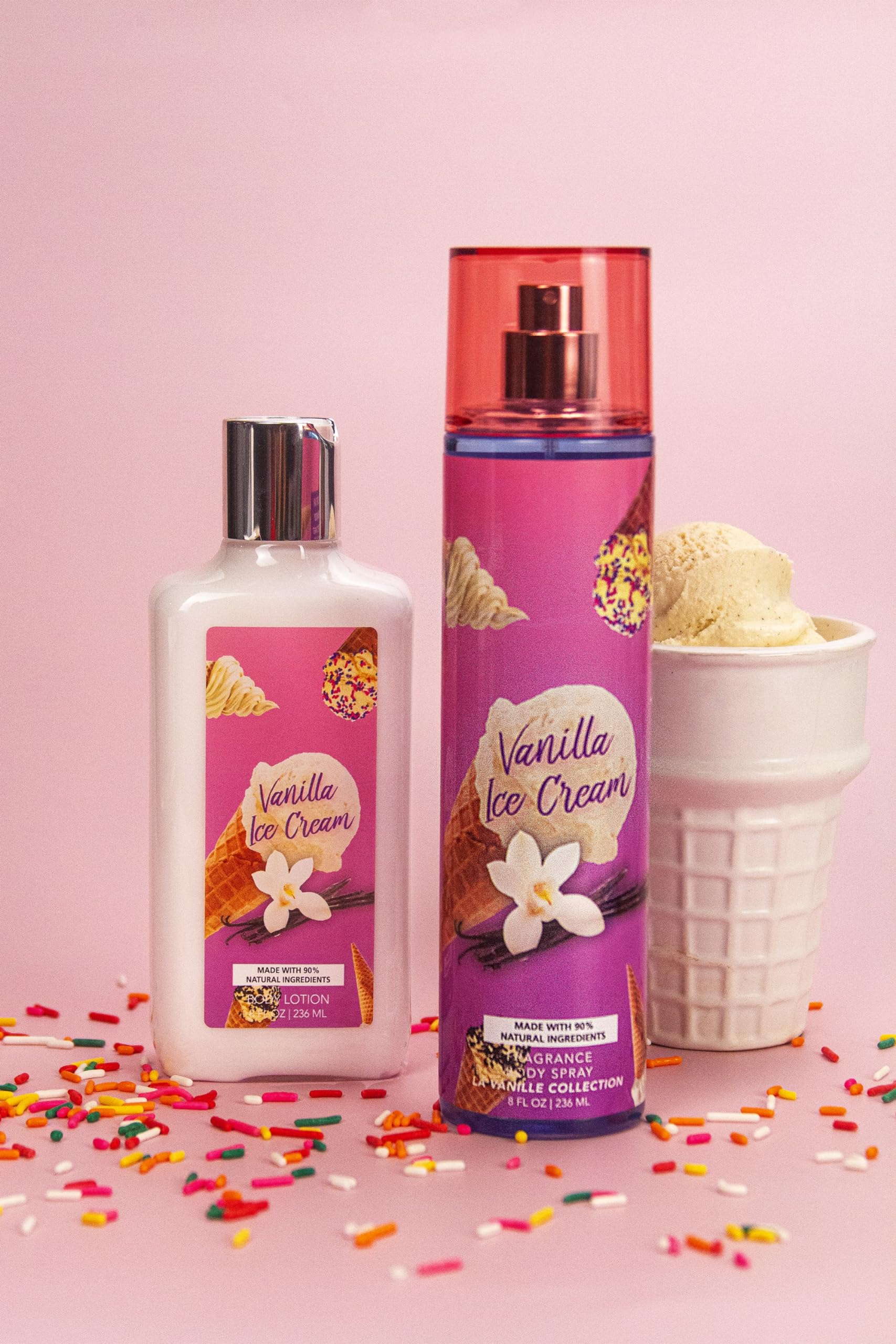 Vanilla Ice Cream Scented Body Mist & Lotion Set - Sweet Fragrance for Women, Long Lasting Moisturizing Body Care Gift Set - Perfect for Daily Use, Spa Days & Romantic Occasions