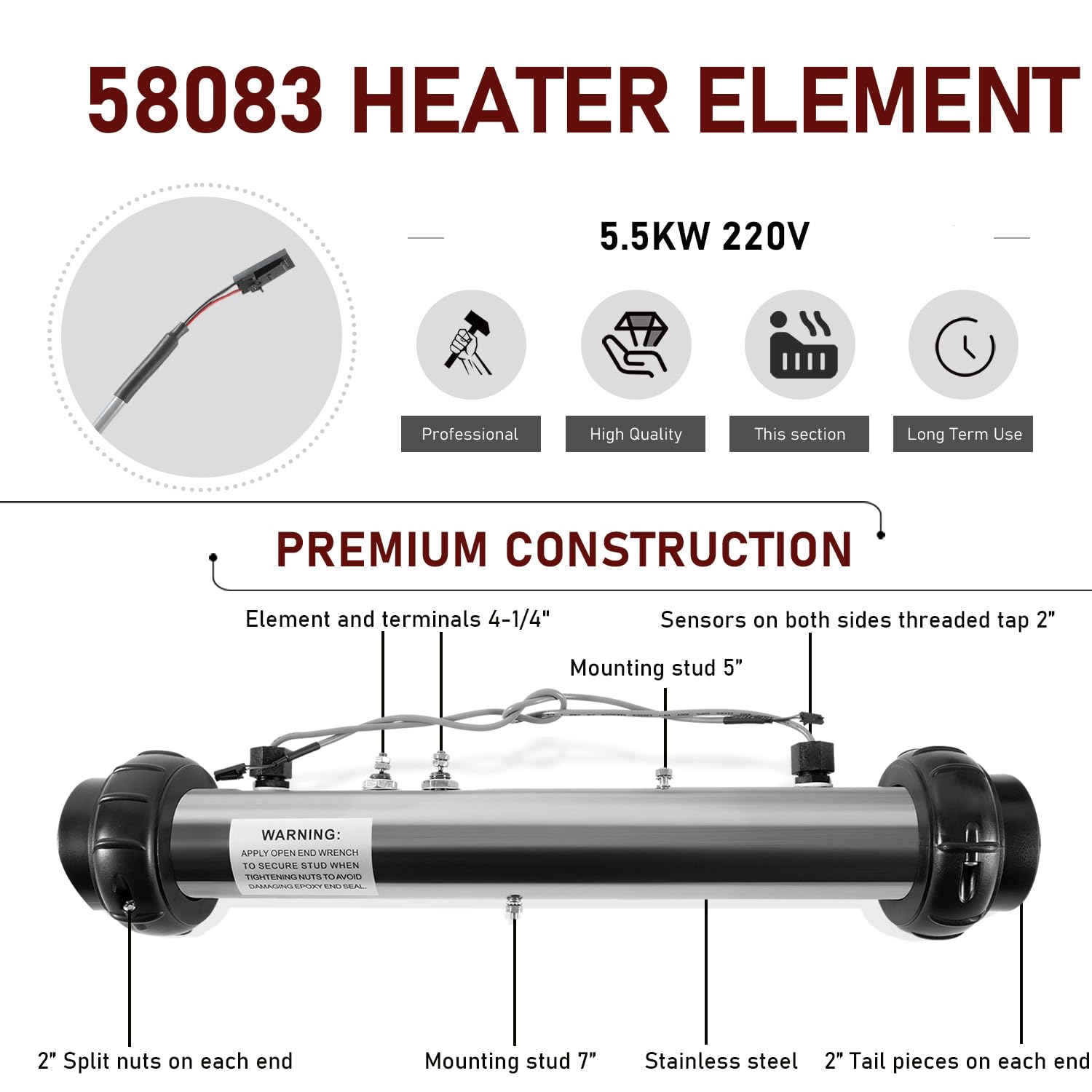 Balboa 58083 Replacement Hot Tub Heater Element 5.5KW 220V - Compatible with Balboa BP, VS & EL2001 Control Systems - VS M7 Spa Heater Assembly 25-175-1010 - Perfect for Spa Maintenance and Repair