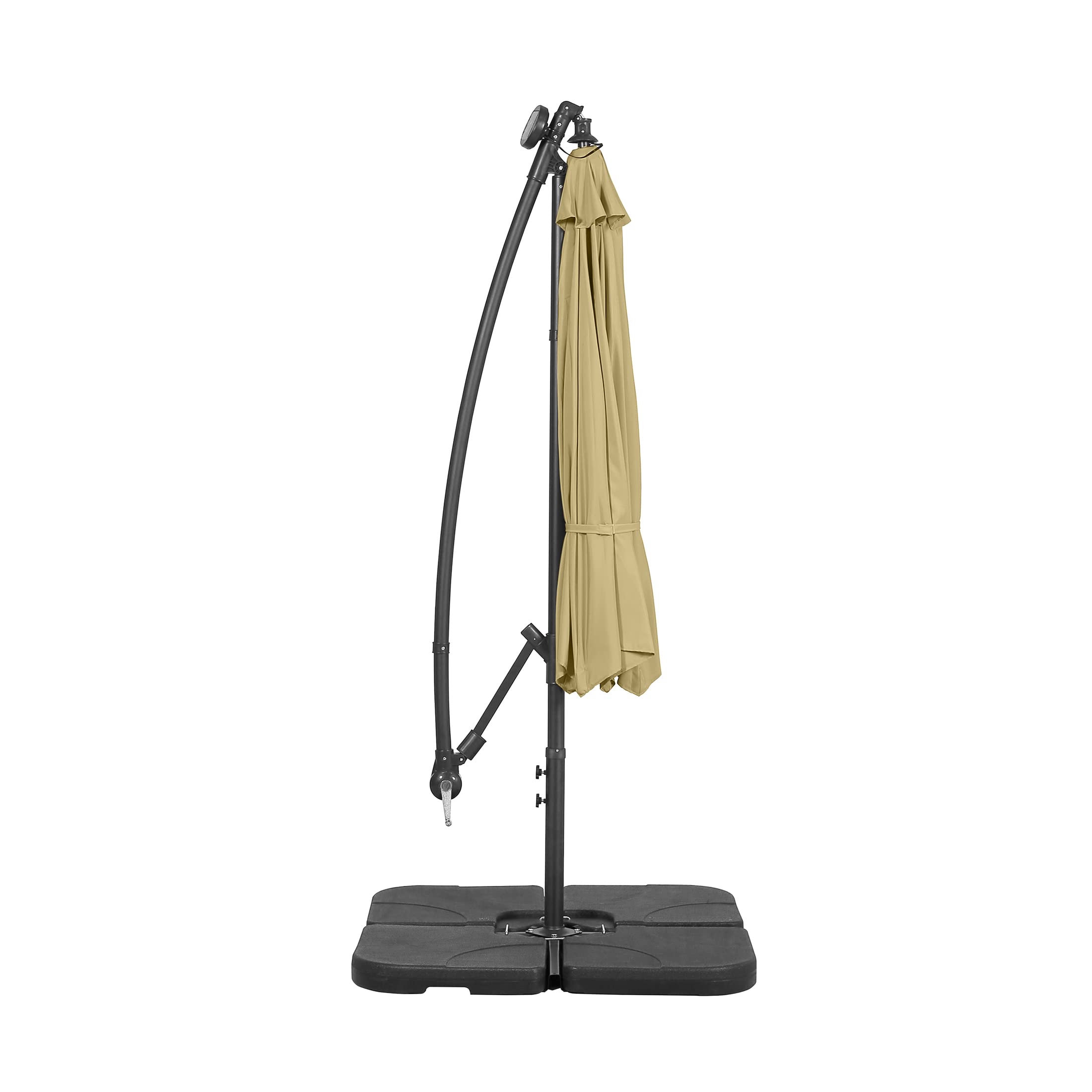 WO Home Furniture 10ft Cantilever Patio LED Umbrella Set - 3 Piece Outdoor Umbrella with Stand & Weighted Base (Beige) - Perfect for Poolside, Backyard, and Garden Relaxation