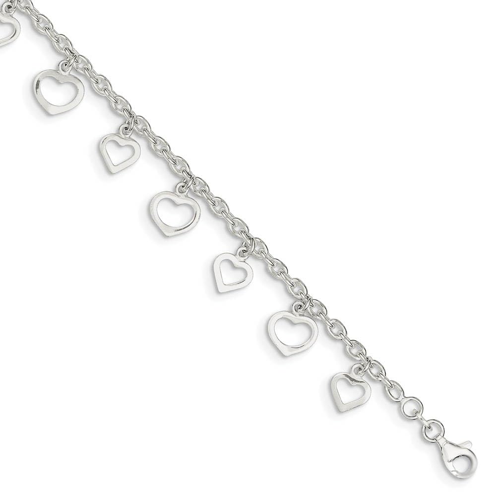 2.5mm Sterling Silver Cable Chain with Dangling Open Heart Anklet - 9 Inch Black Bow Jewelry for Women | Perfect for Beach Vacations, Date Nights & Everyday Wear