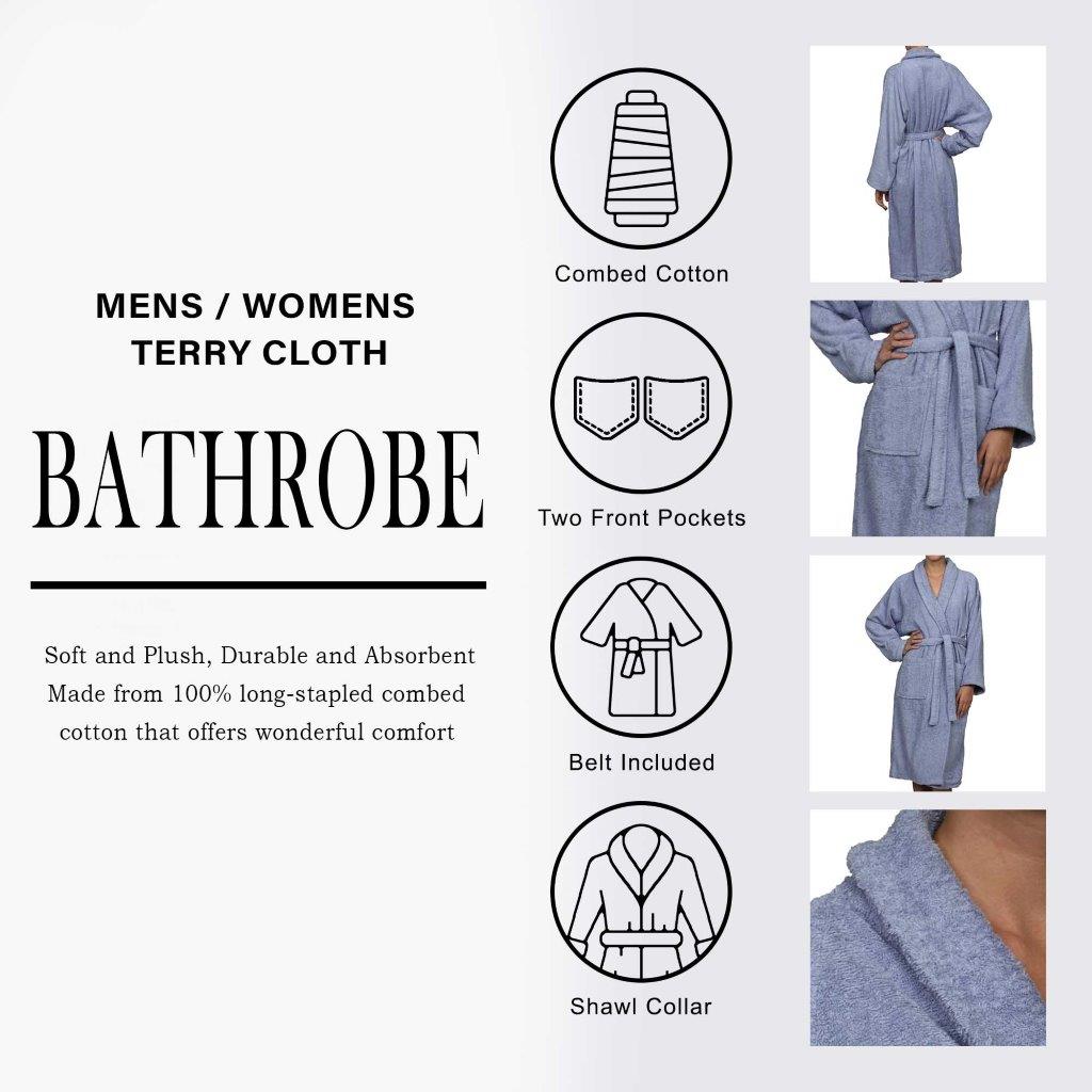 Premium Cotton Ultra Soft Terry Adult Unisex Lightweight Luxury Bathrobe - Spa, Hotel & Home Relaxation Wear for Men and Women