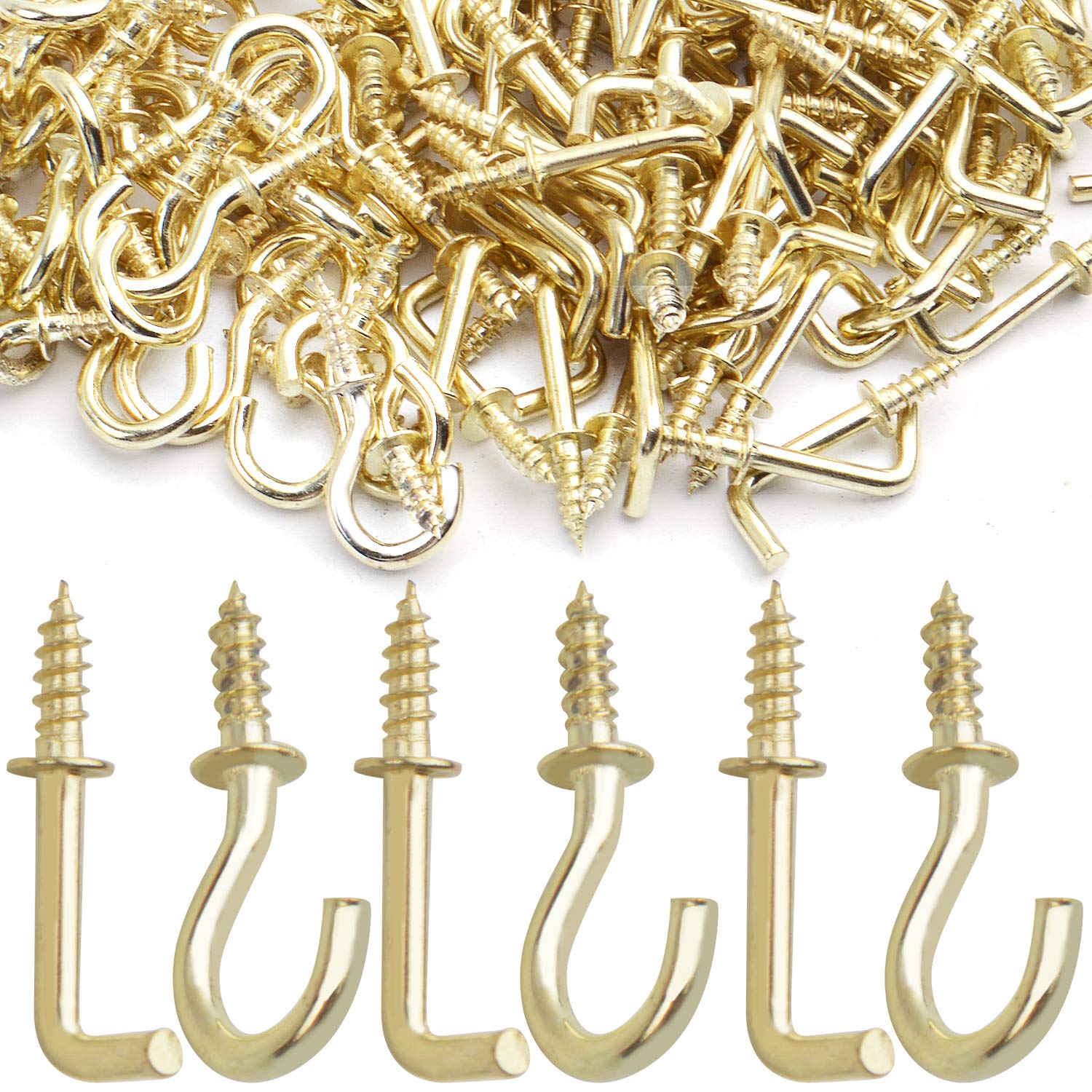 50pcs Gold L Screw Hooks & 50pcs Small Screw Hooks Set - Heavy Duty Shouldered Dresser Hooks & Ceiling Hooks for Hanging Plants, Lights, Decorations - Perfect for Home Organization & DIY Projects