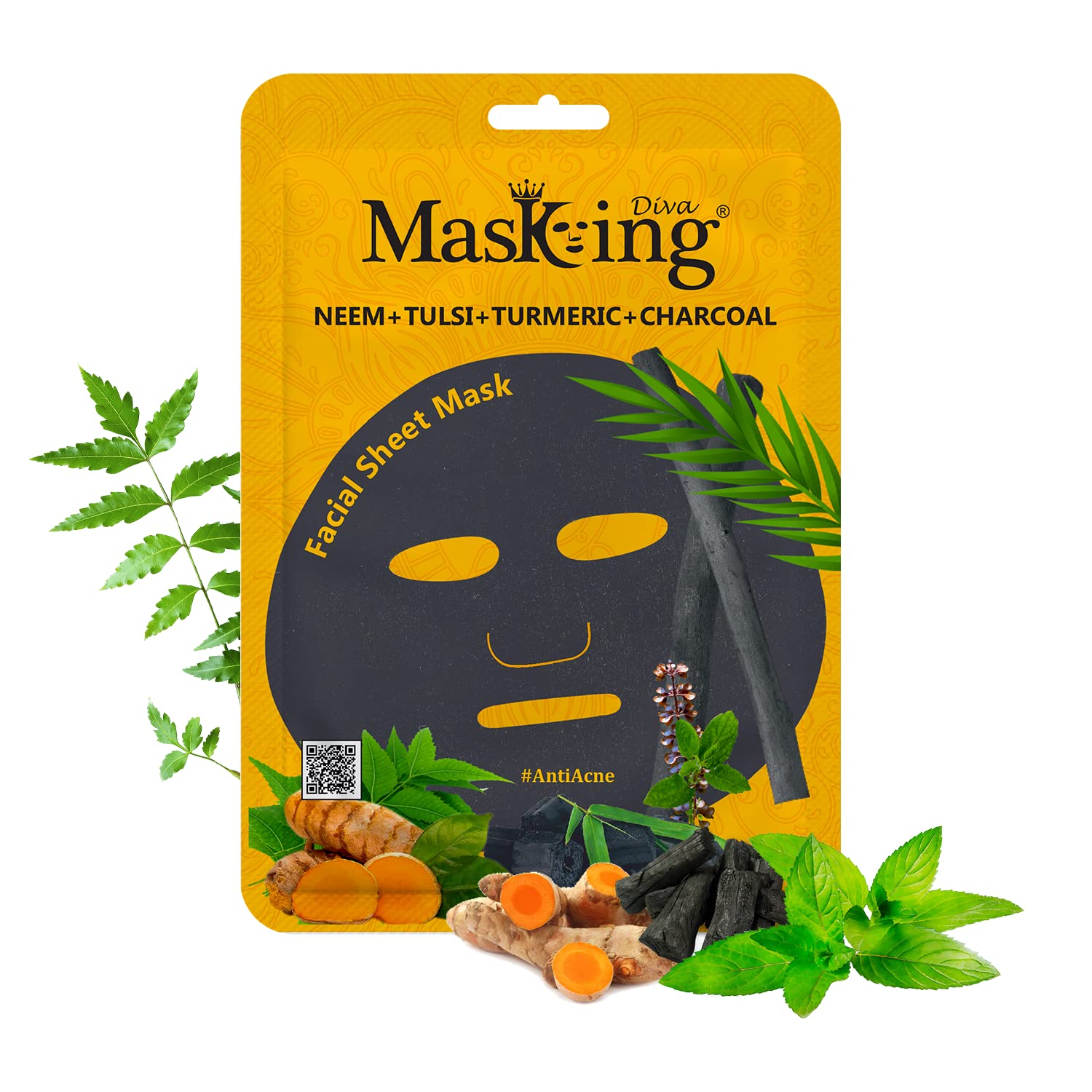 Masking Diva Charcoal Facial Sheet Mask Combo Pack of 5 | Natural Detoxifying Blackhead Removal Face Mask for Women & Men | 100ml/g Each | Perfect for Spa Night, Self-Care Routine & Gift Giving