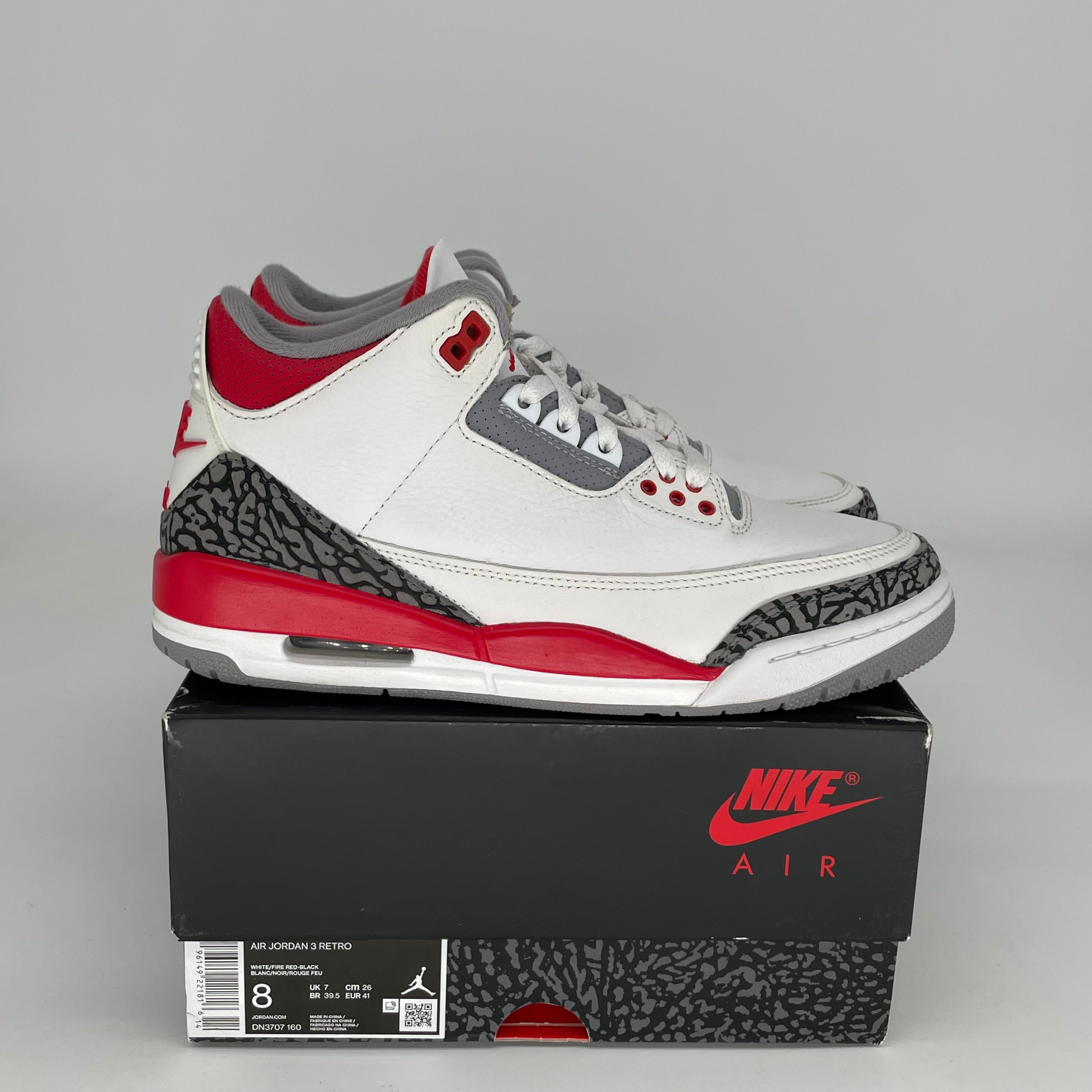 AIR JORDAN 3 Retro Fire Red Men's Basketball Shoes Size 8 DN3707-160 - Perfect for Streetwear & Court Performance