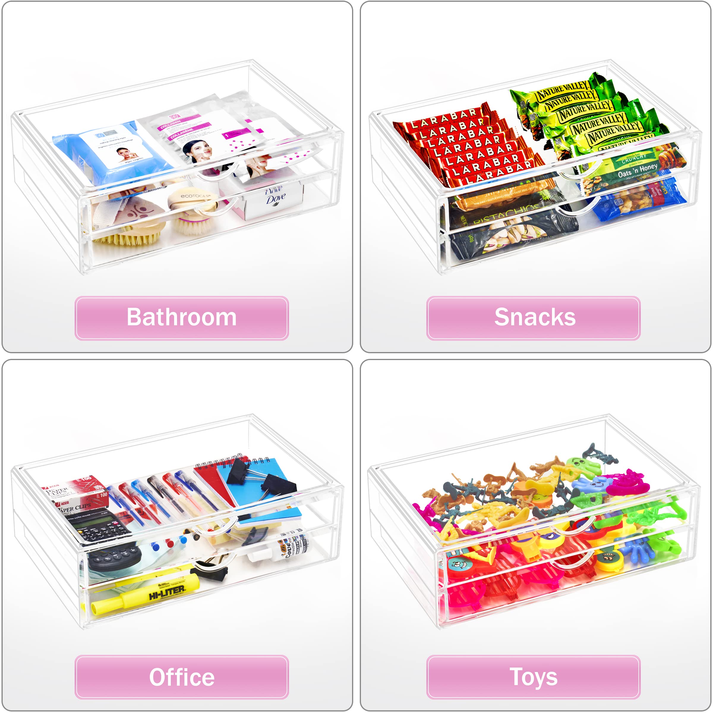 Sorbus Large Stackable Acrylic Drawers - 2-Piece Clear Storage Organizer for Makeup, Nail Polish, Hair Accessories & Beauty Supplies - Vanity & Bathroom Countertop Organizer - Perfect for Bedroom, Salon & Travel Beauty Storage