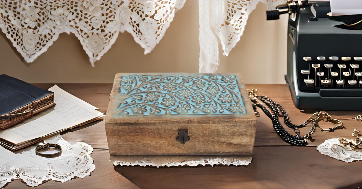 Handmade Wooden Jewelry Box with Lock & Key - Jewelry Organizer, Keepsake Box, Watch Storage - Perfect Birthday, Housewarming Gift for Women - Great for Travel, Home Decor, and Special Occasions