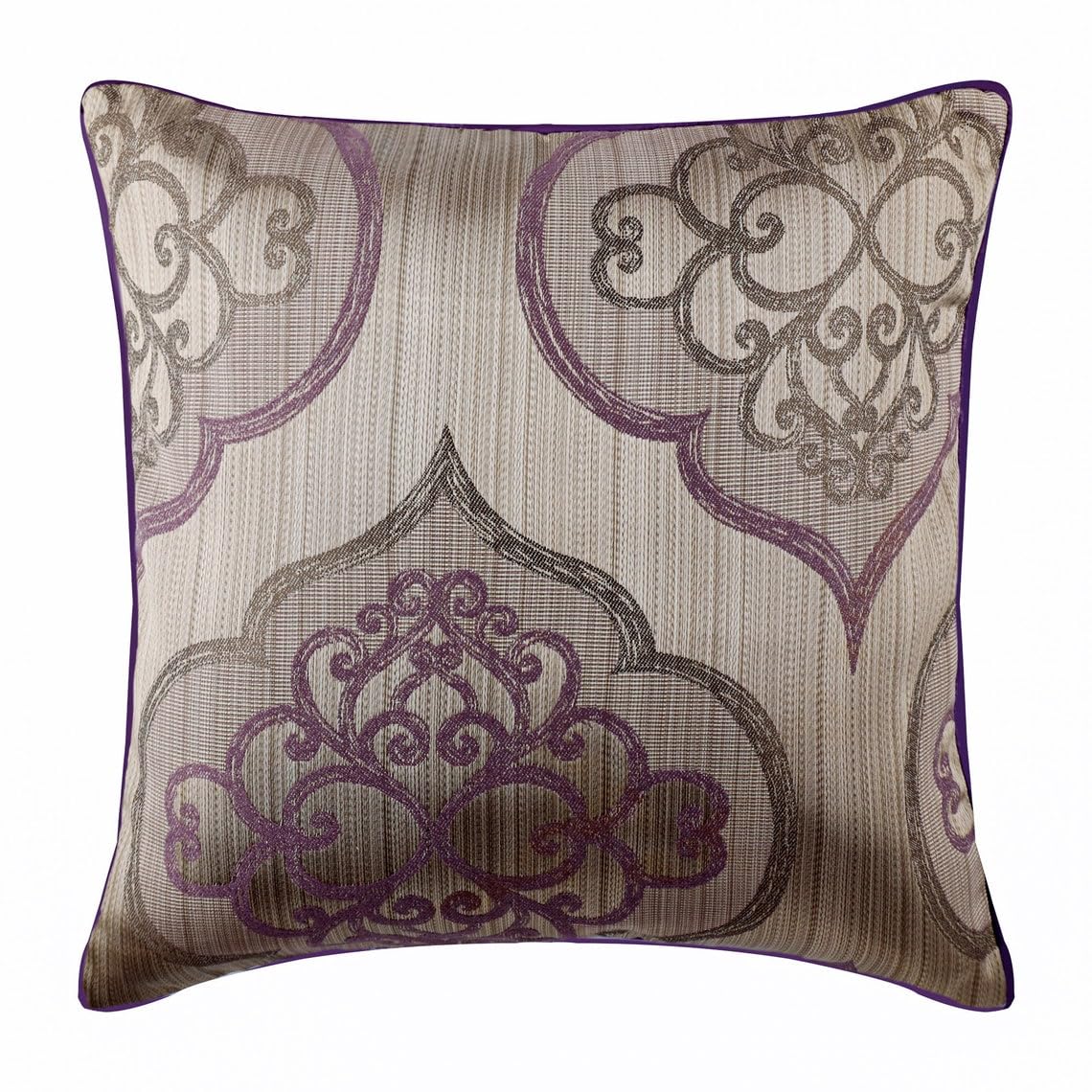 Premium Decorative Throw Pillow Covers 22x22 Inch (55x55 cm) - Luxurious Damask Floral Design in Elegant Purple - Perfect for Sofa, Bedroom & Living Room Decor - HomeCentric Art Silk Square Pillow Cases