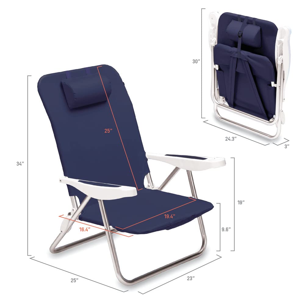 PICNIC TIME NCAA Illinois Fighting Illini Monaco Folding Beach Chair - Portable Outdoor Sports Chair for Football Games, Beach, Camping & Tailgating