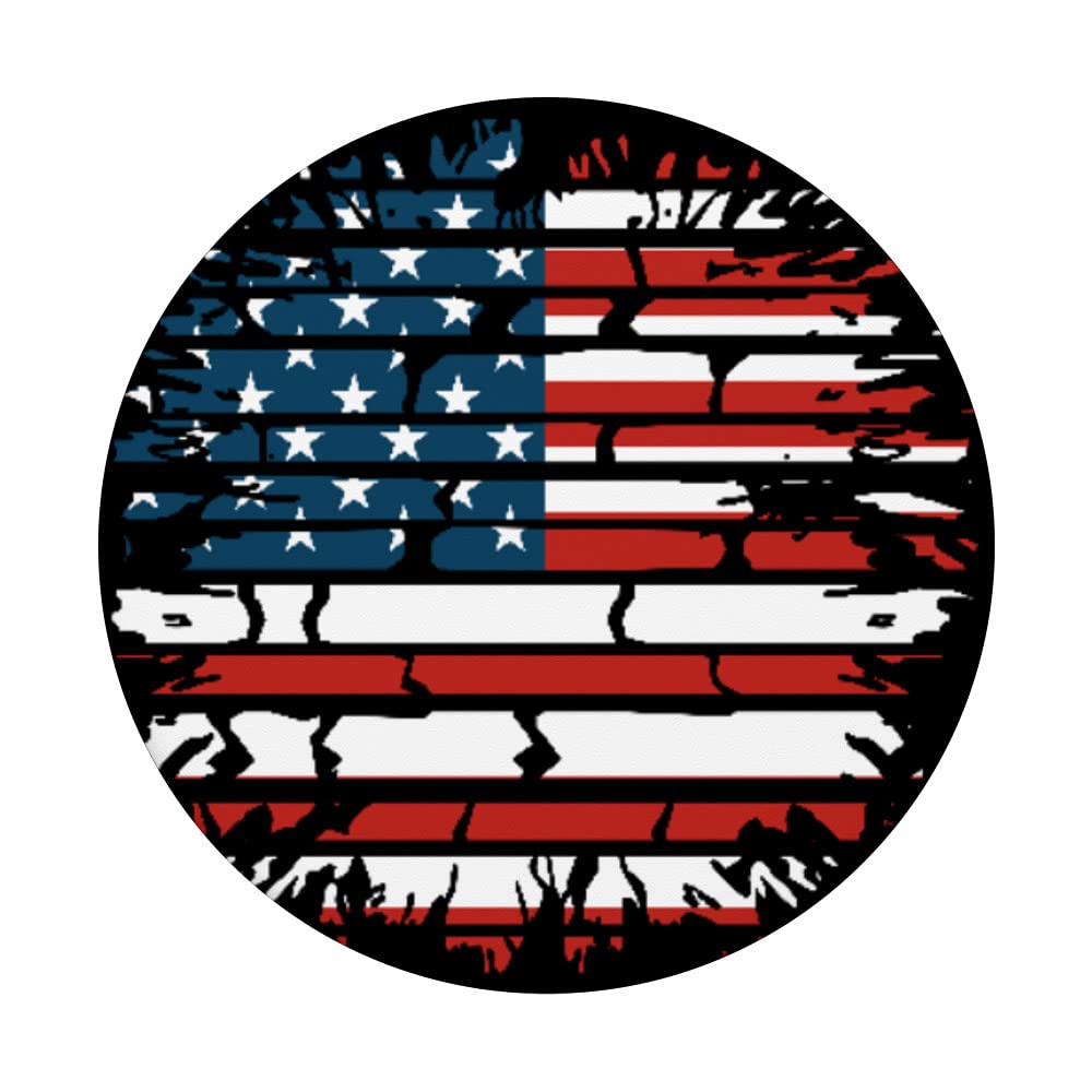 Brick Pattern American Flag Patriotic Phone Holder Grip - USA PopSockets Swappable PopGrip for iPhone, Samsung, and Tablets - Perfect for Home, Office, and Travel