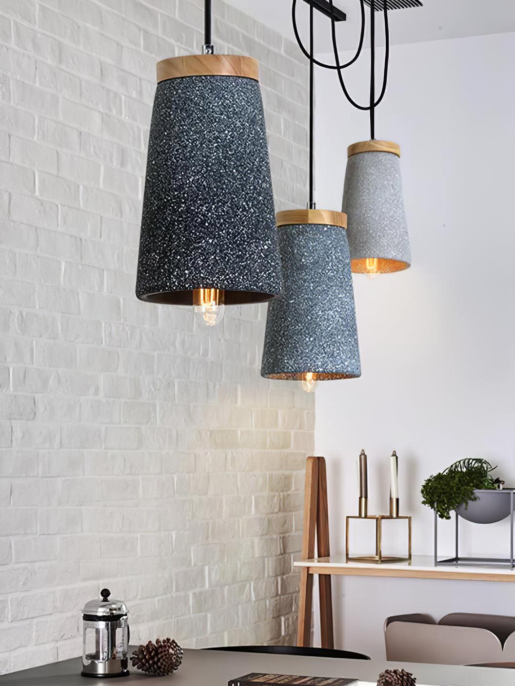 Modern Coburg Wood and Cement Pendant Light Fixture - Industrial Farmhouse Ceiling Lighting for Kitchen, Dining Room & Living Room
