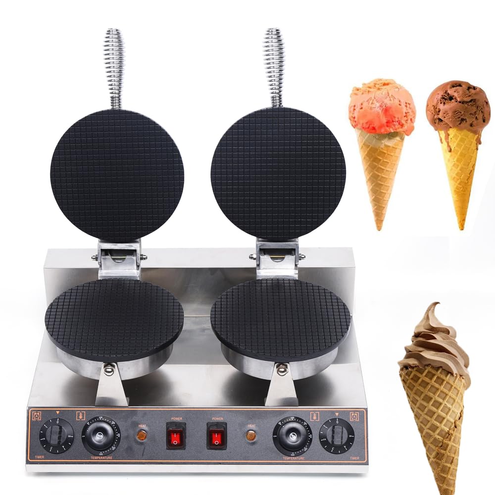 110V 1200W Electric Waffle Cone Maker Machine - Nonstick Dual Heating Pans for Homemade Crispy Ice Cream Cones - Perfect for Dessert Shops, Home Kitchens & Party Treats