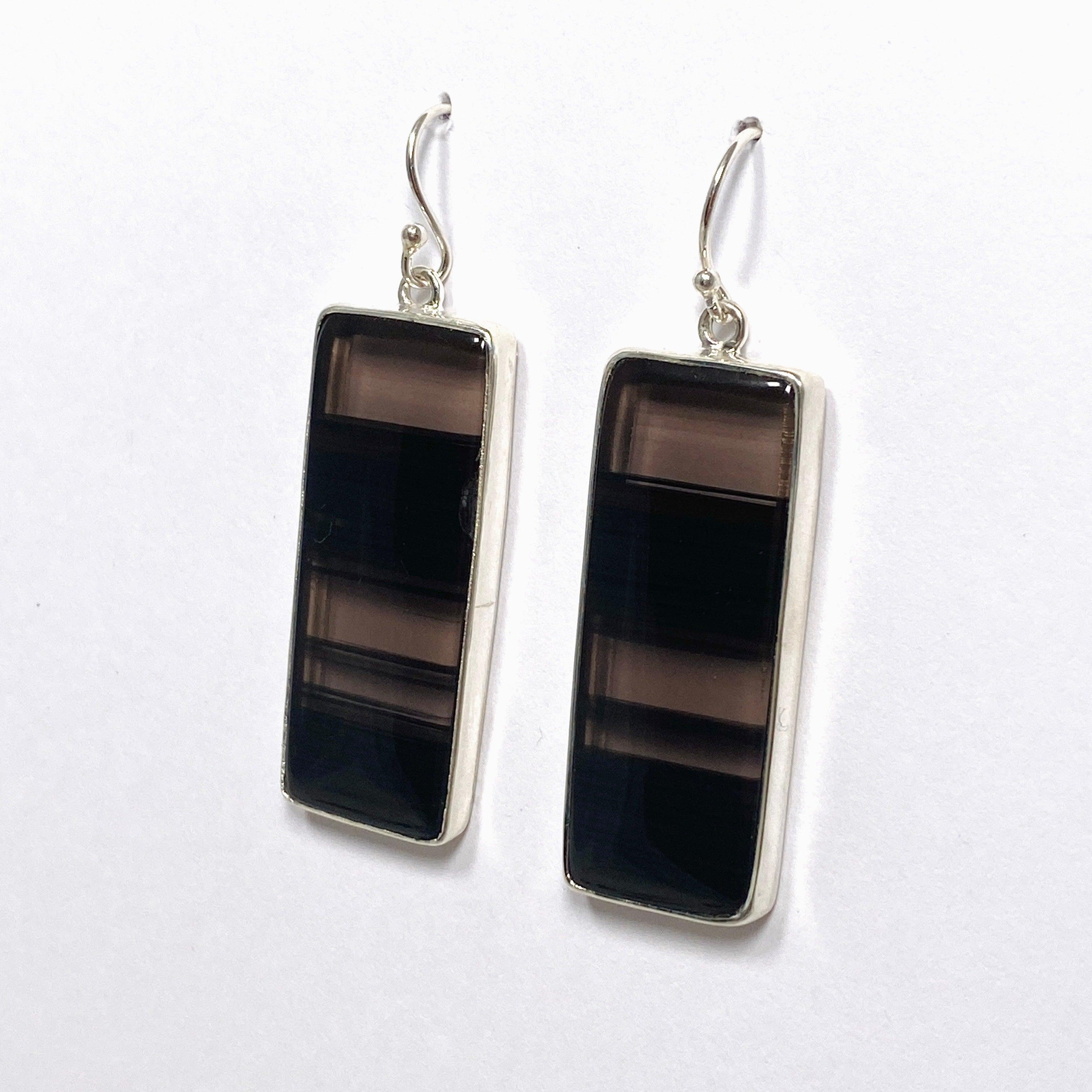 Midnight Obsidian Rectangular Earrings for Women - Elegant Black Gemstone Jewelry KEGJ1498 - Perfect for Evening Parties, Date Nights & Special Occasions