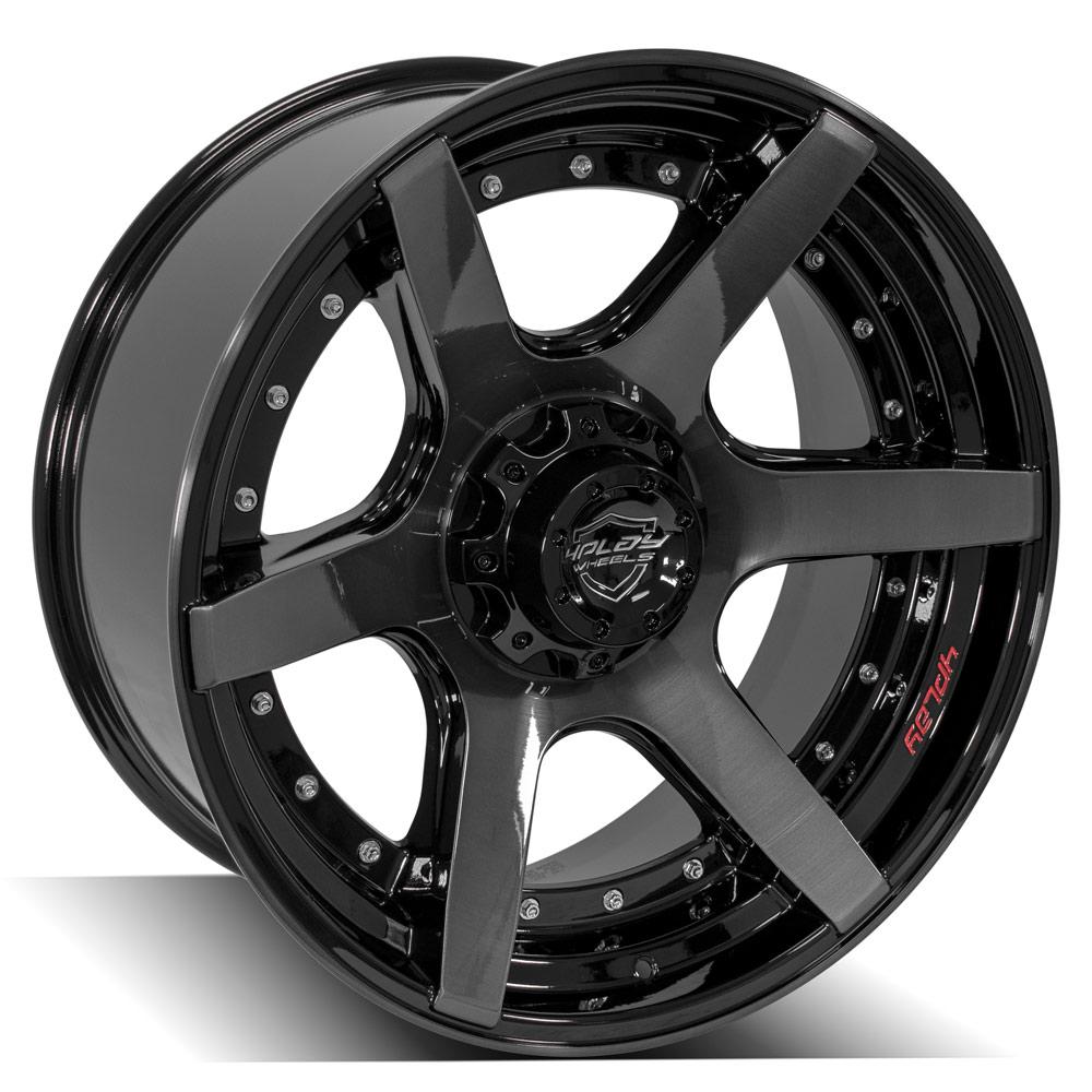 4Play Gen2 4P60 Gloss Black Wheels 22x10.0 with Brushed Face & Tinted Clear - 5x127/5x139.7mm Bolt Pattern, 87.1mm Hub - Perfect for Trucks, SUVs, and Off-Road Vehicles