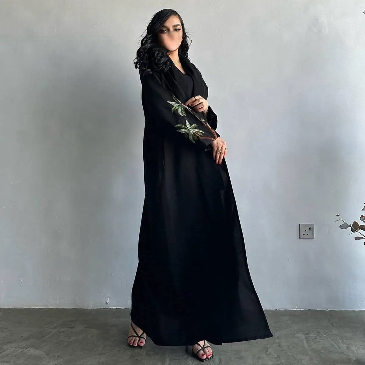 Elegant Muslim Women's Embroidery Nida Cardigan Open Abaya Dress - Modest Islamic Fashion for Prayer, Mosque & Special Occasions