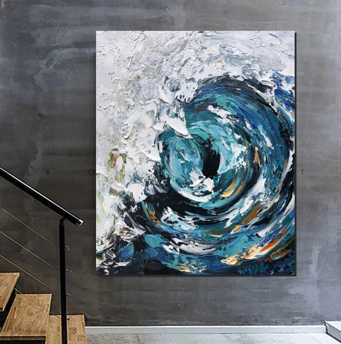 Big Wave Seascape Canvas Painting - Heavy Texture Ocean Wall Art for Living Room Decor | Coastal Landscape Artwork for Home & Office