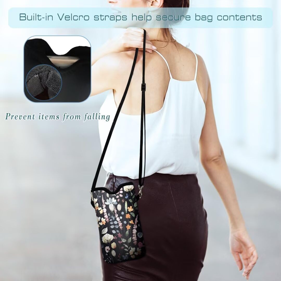 Neoprene Crossbody Phone Pouch with Lanyard - Compatible with iPhone 16/15/14/13/12 & Samsung S24/S23+/A35 - Stylish Floral Design for Women - Perfect for Travel, Gym, Shopping & Everyday Use