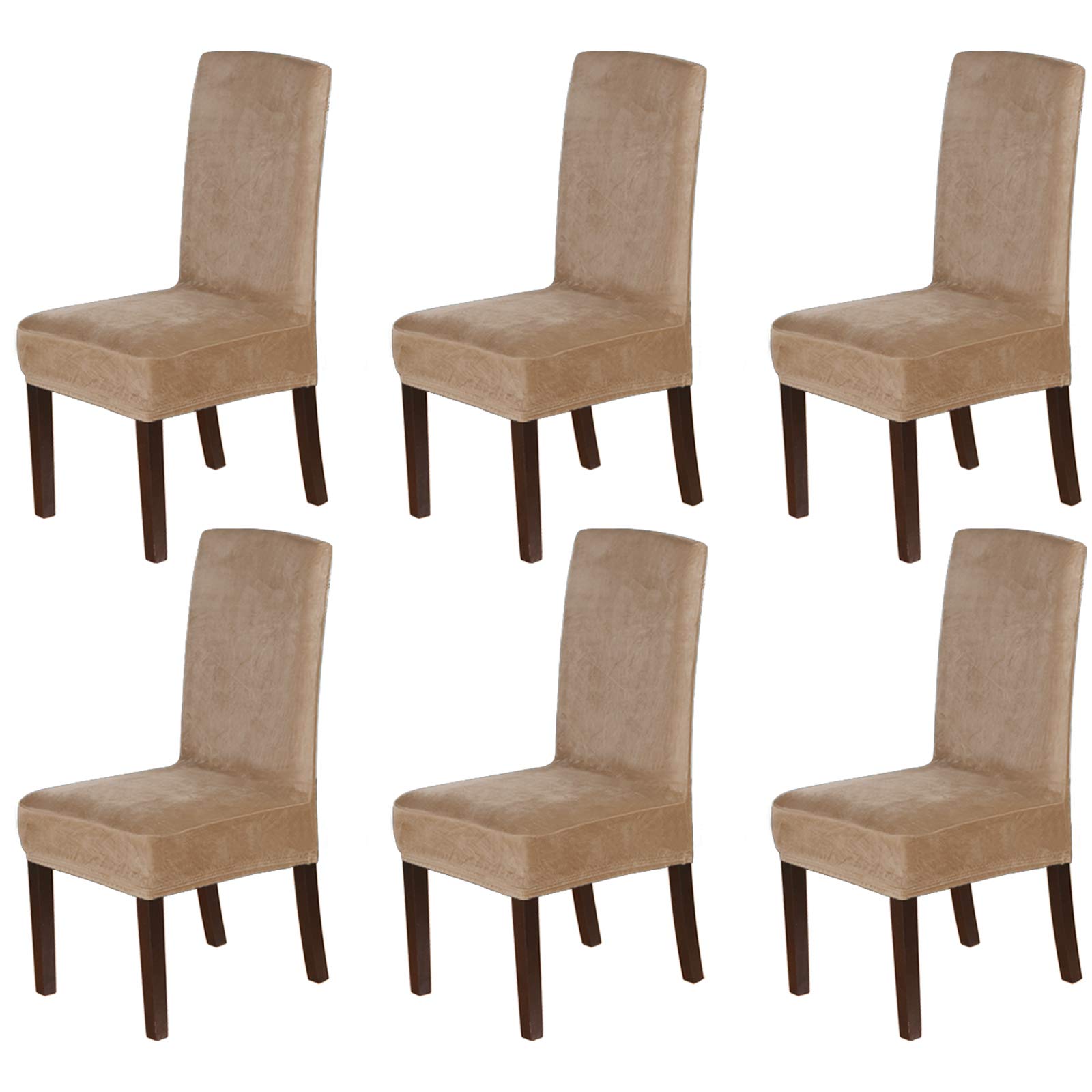 H.VERSAILTEX Velvet Dining Chair Covers - Set of 6, Washable Camel for Elegant Dining
