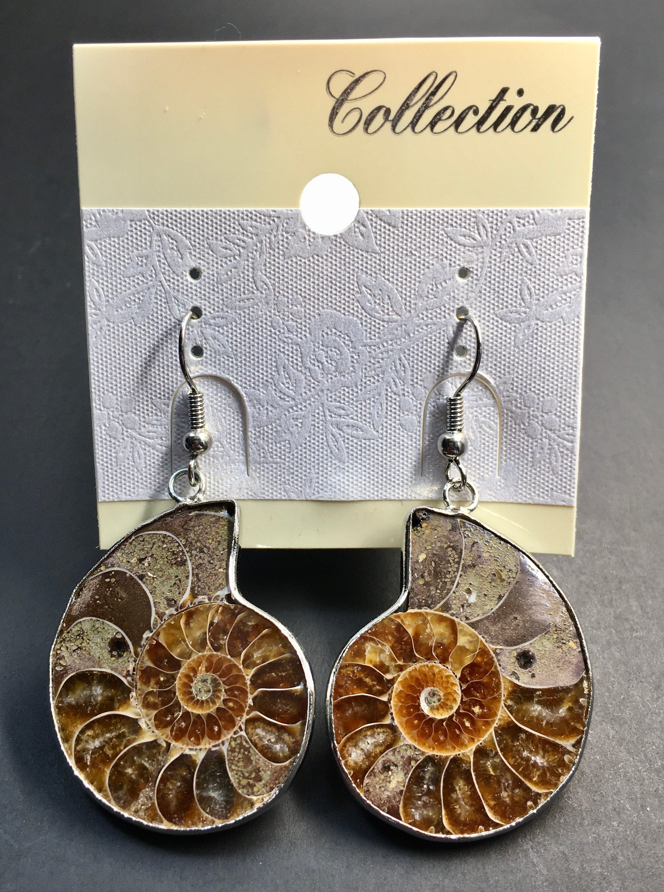 Sterling Silver Plated Ammonite Fossil Earrings - Handmade Dangle Jewelry for Women, Gift for Her | Perfect for Parties, Weddings & Everyday Wear