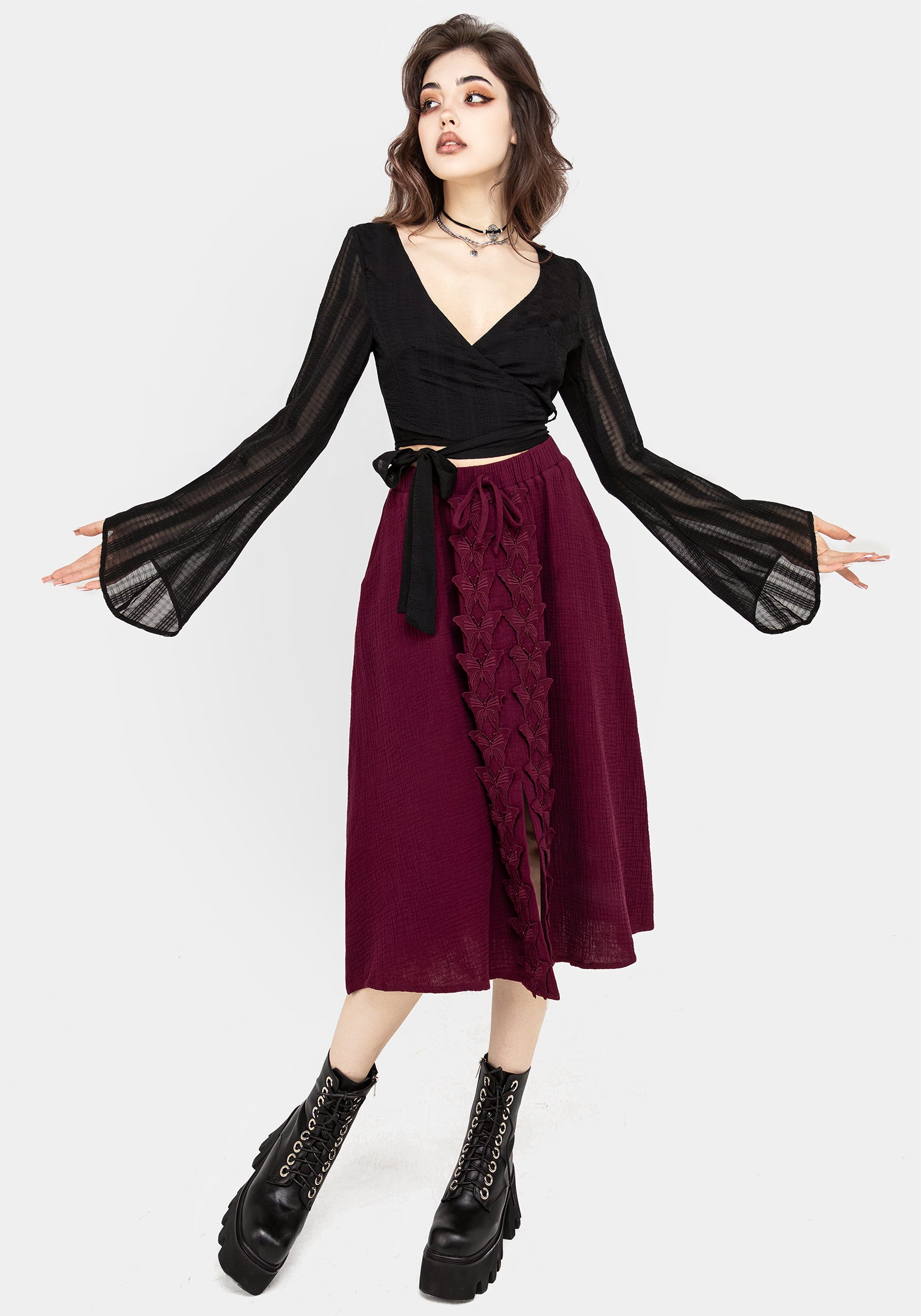 Nixie Flare Sleeve Wrap Top for Women - Boho Chic Blouse with Bell Sleeves & V-Neck - Perfect for Date Night, Office Wear & Summer Outfits