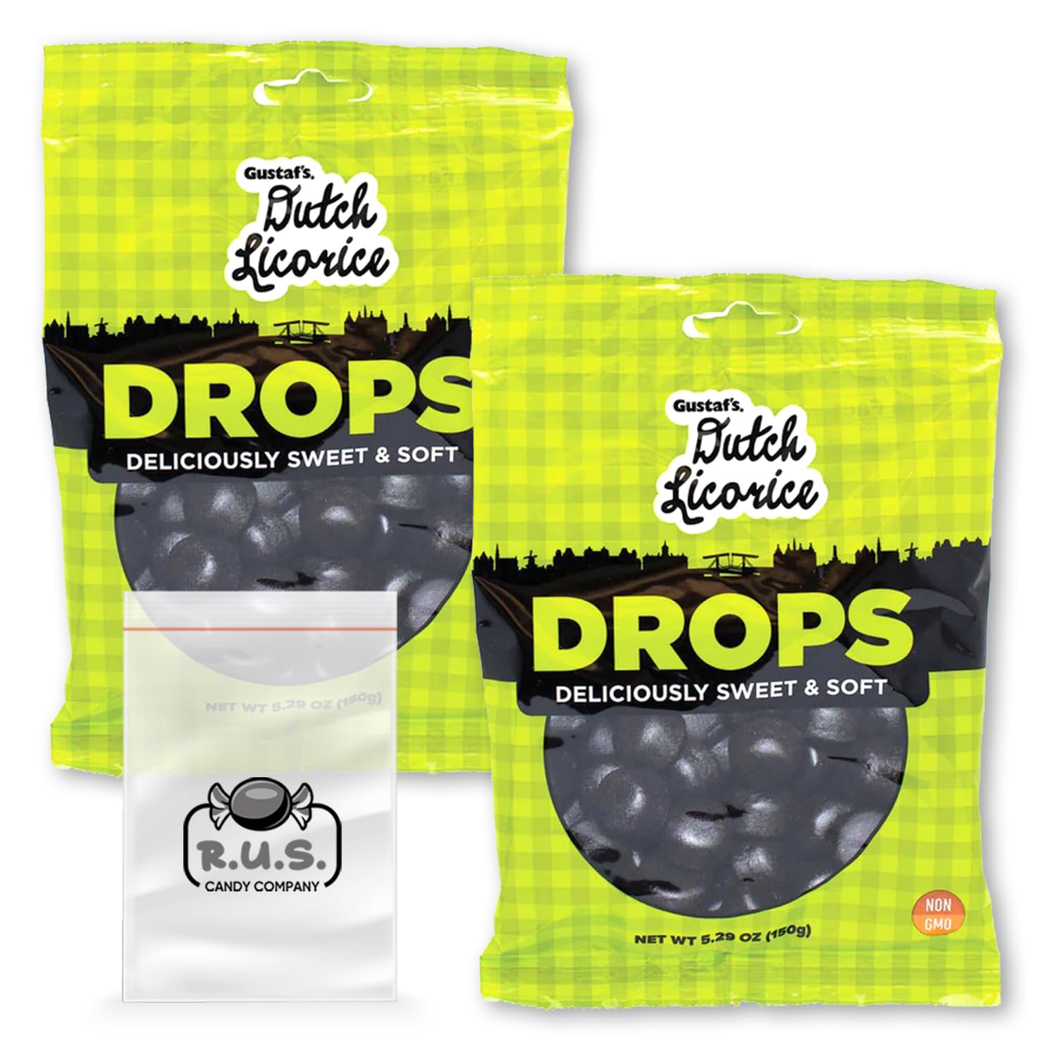 Gustaf's Dutch Licorice Drops 2-Pack (5.29 oz Each) | Authentic Imported Dutch Candy | Soft Licorice Sweets with Travel Bags - Perfect for Snacking, Gifts & On-the-Go Treats