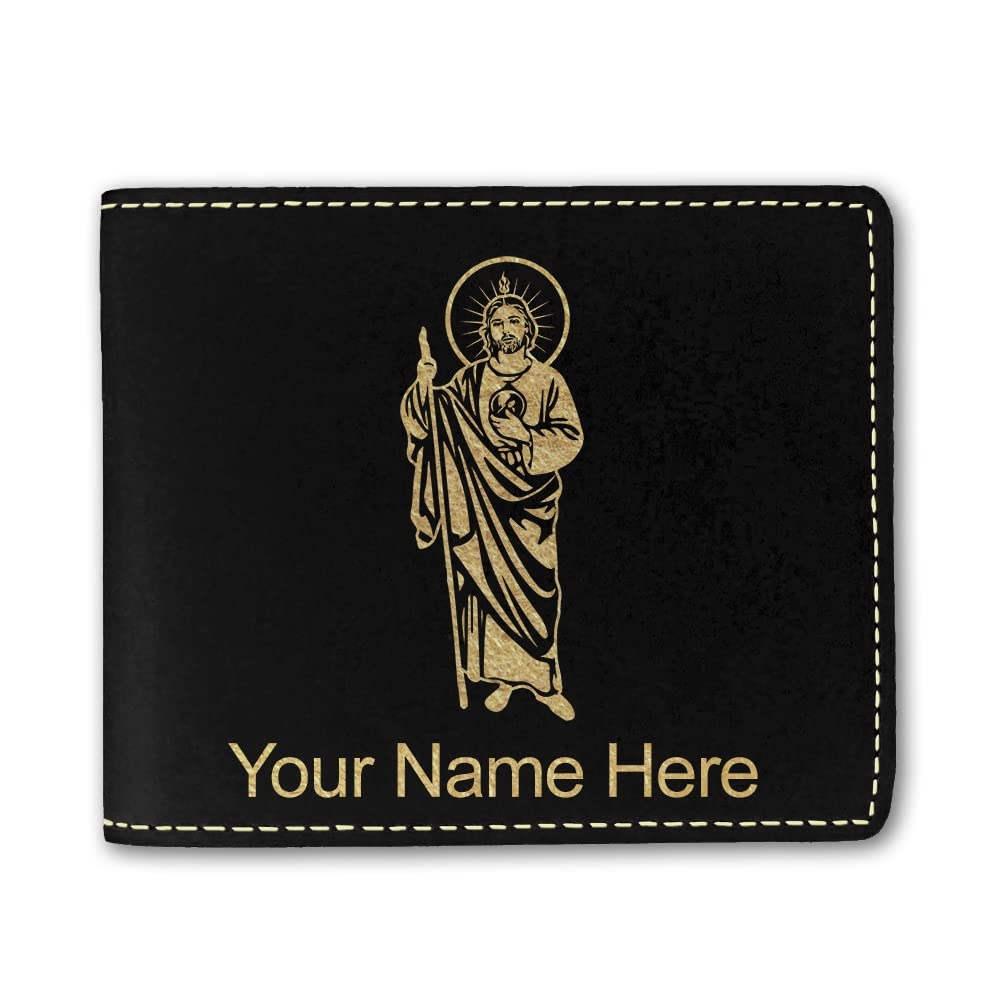 Personalized LaserGram Bi-Fold Wallet with Engraving - Saint Jude Design in Black & Gold | RFID Blocking Slim Wallet for Men & Women | Perfect Gift for Graduation, Anniversary & Daily Use