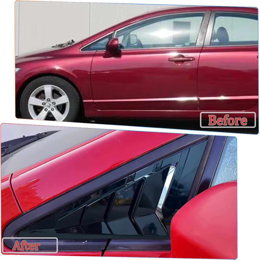 2Pcs ABS Bright Black Front Side Window Louvers Air Vent Scoop Shades Cover for Honda Civic 2006-2011 - Sporty Interior Accessories | Enhances Style & Airflow for Street Racing & Custom Car Shows